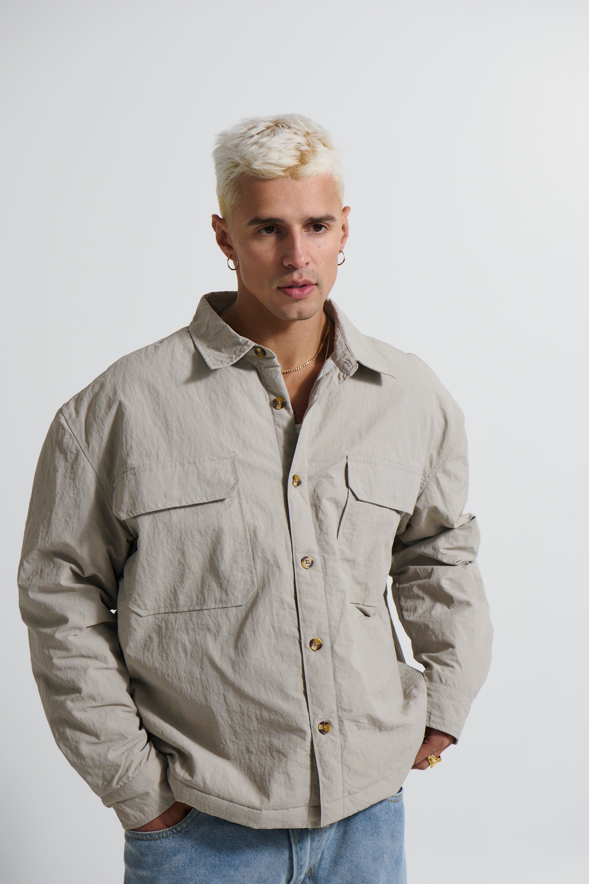 Nylon Overshirt Jacket Light Grey - FINAL SALE