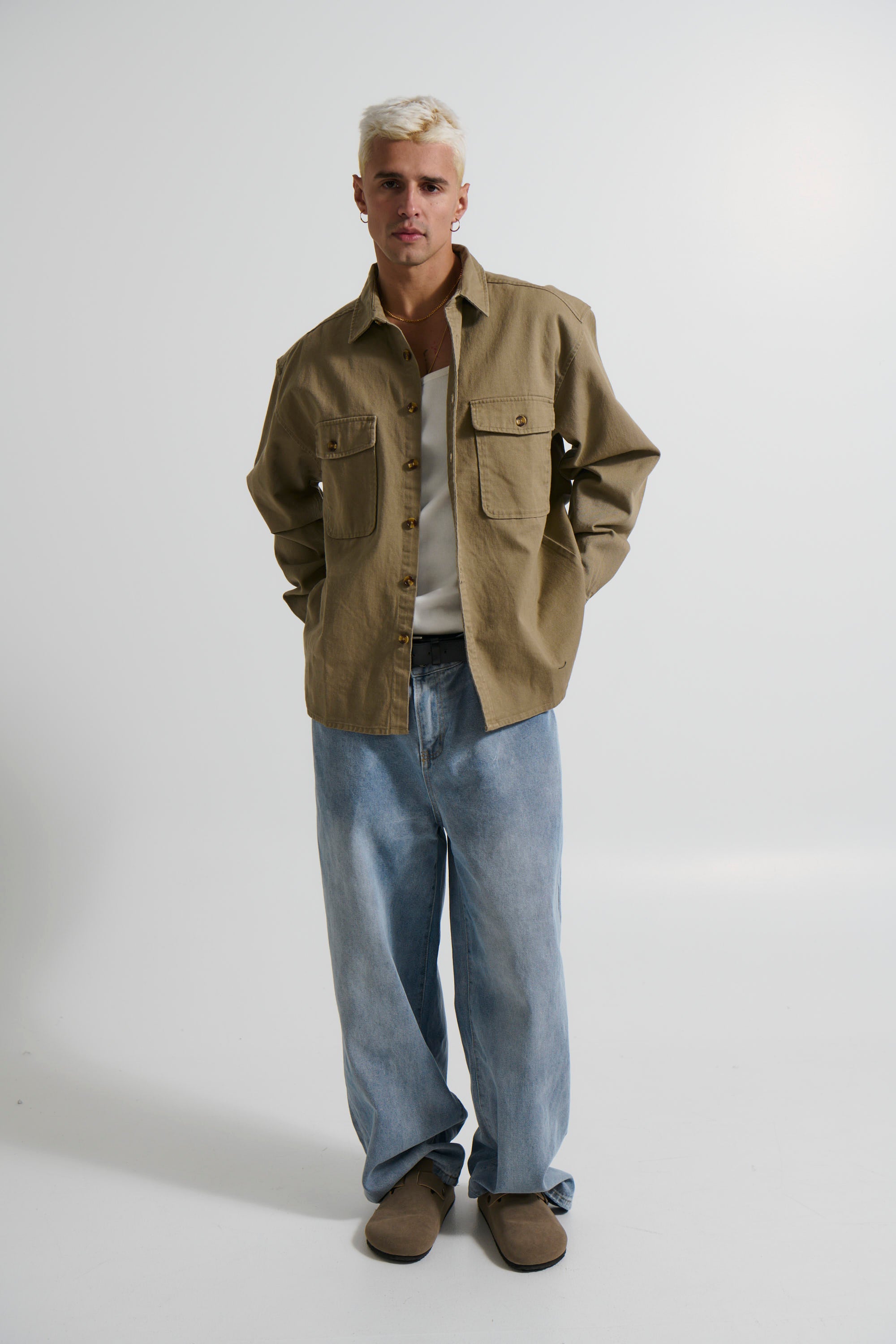 Mike Cotton Drill Shacket Khaki