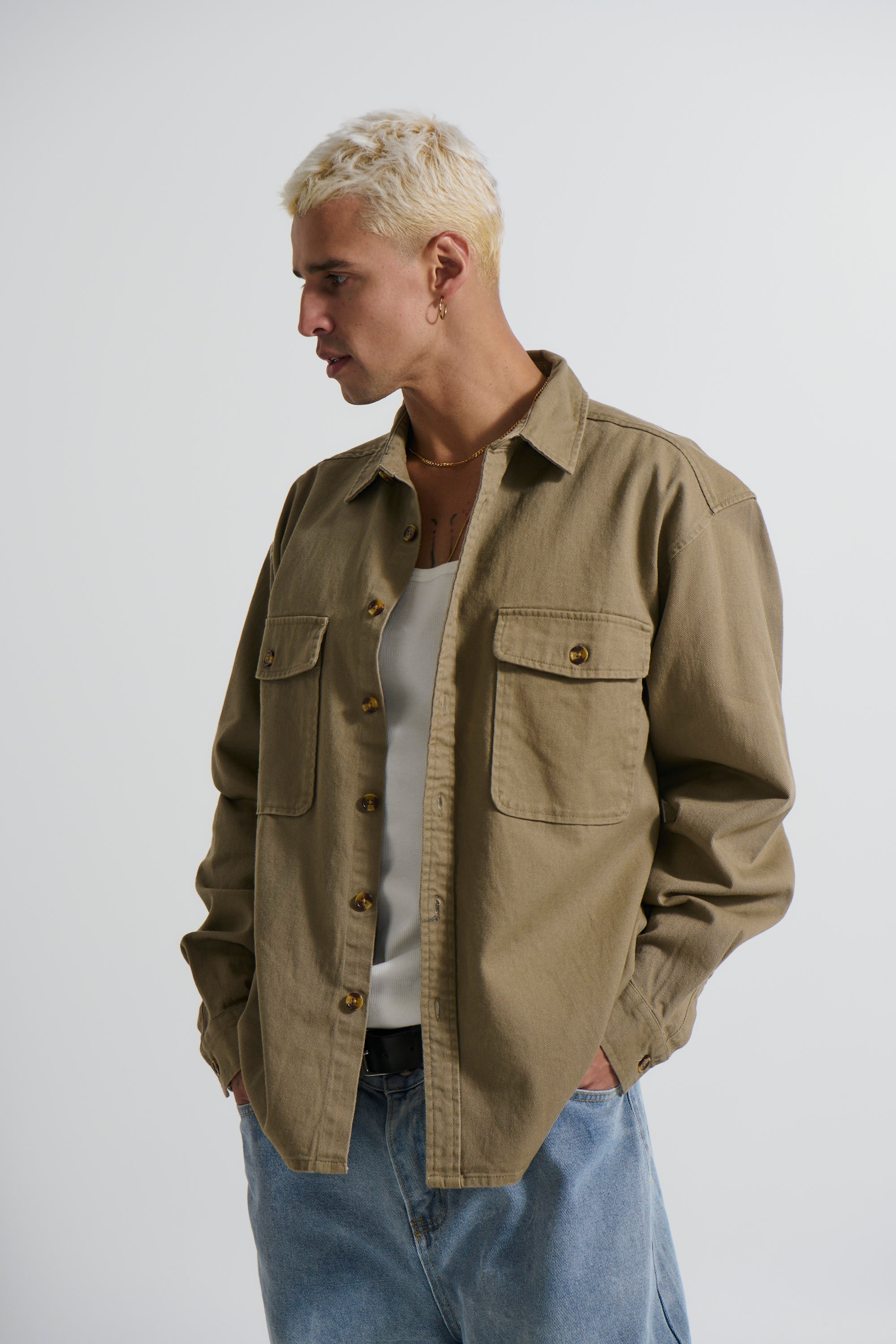 Mike Cotton Drill Shacket Khaki