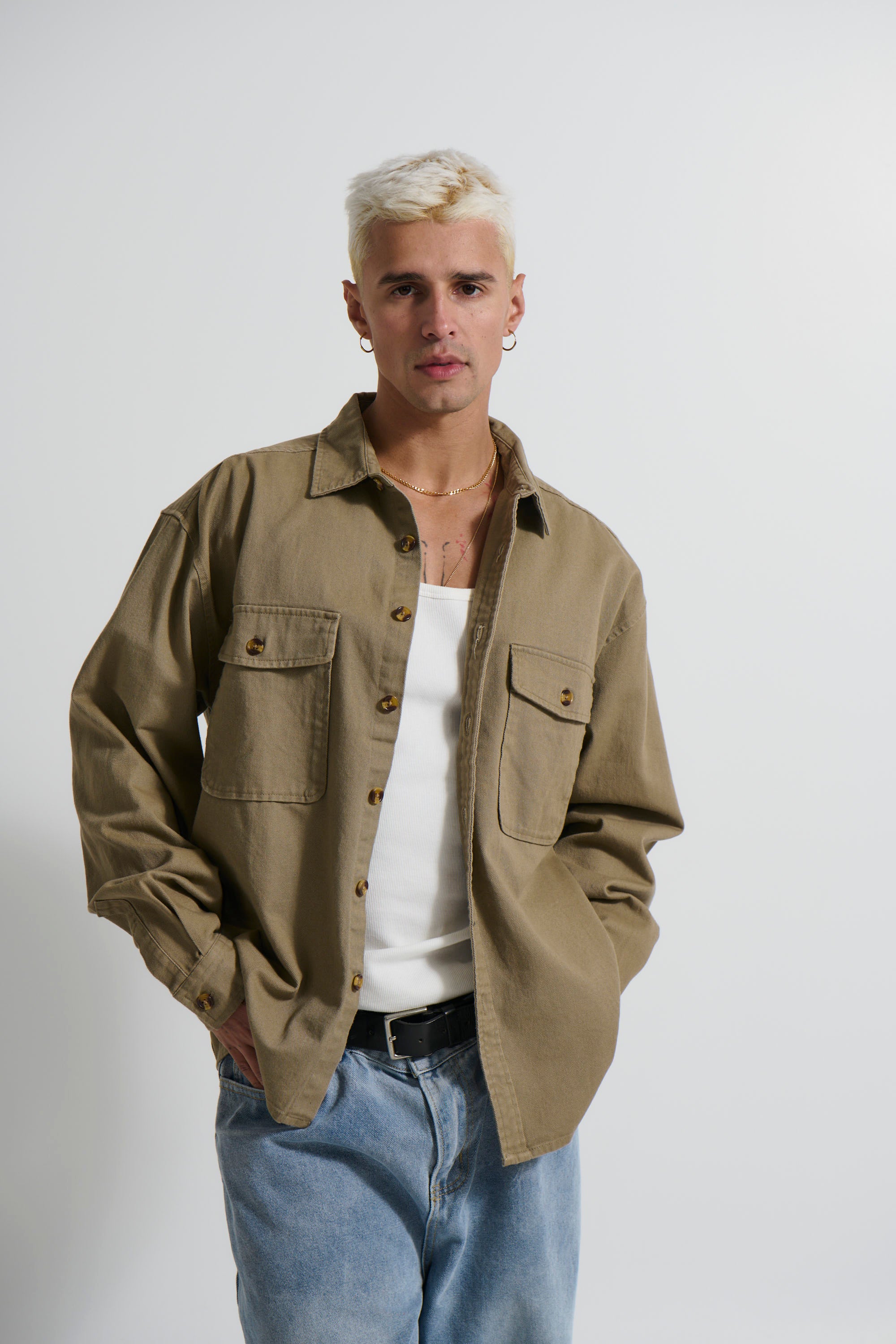 Mike Cotton Drill Shacket Khaki