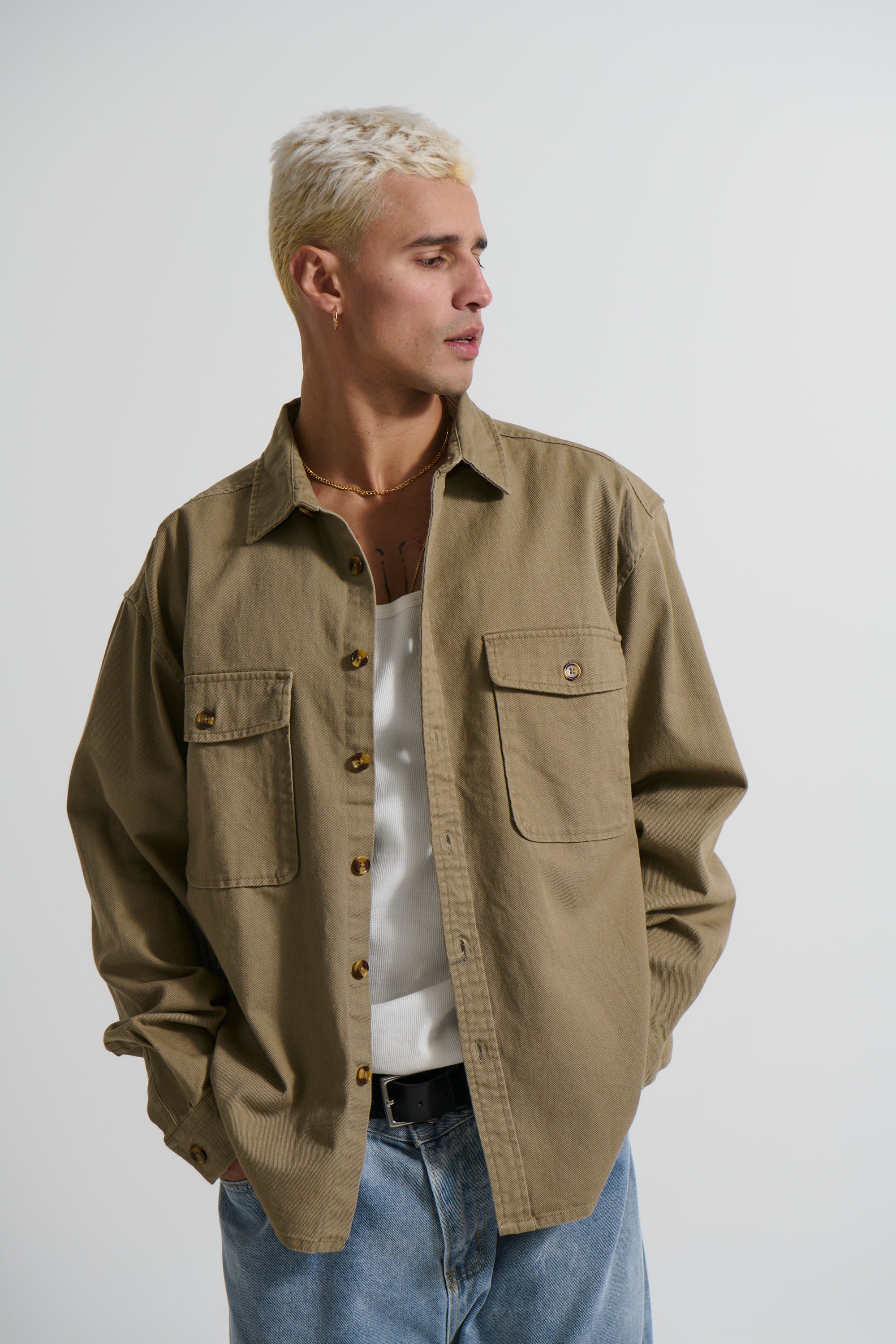 Mike Cotton Drill Shacket Khaki