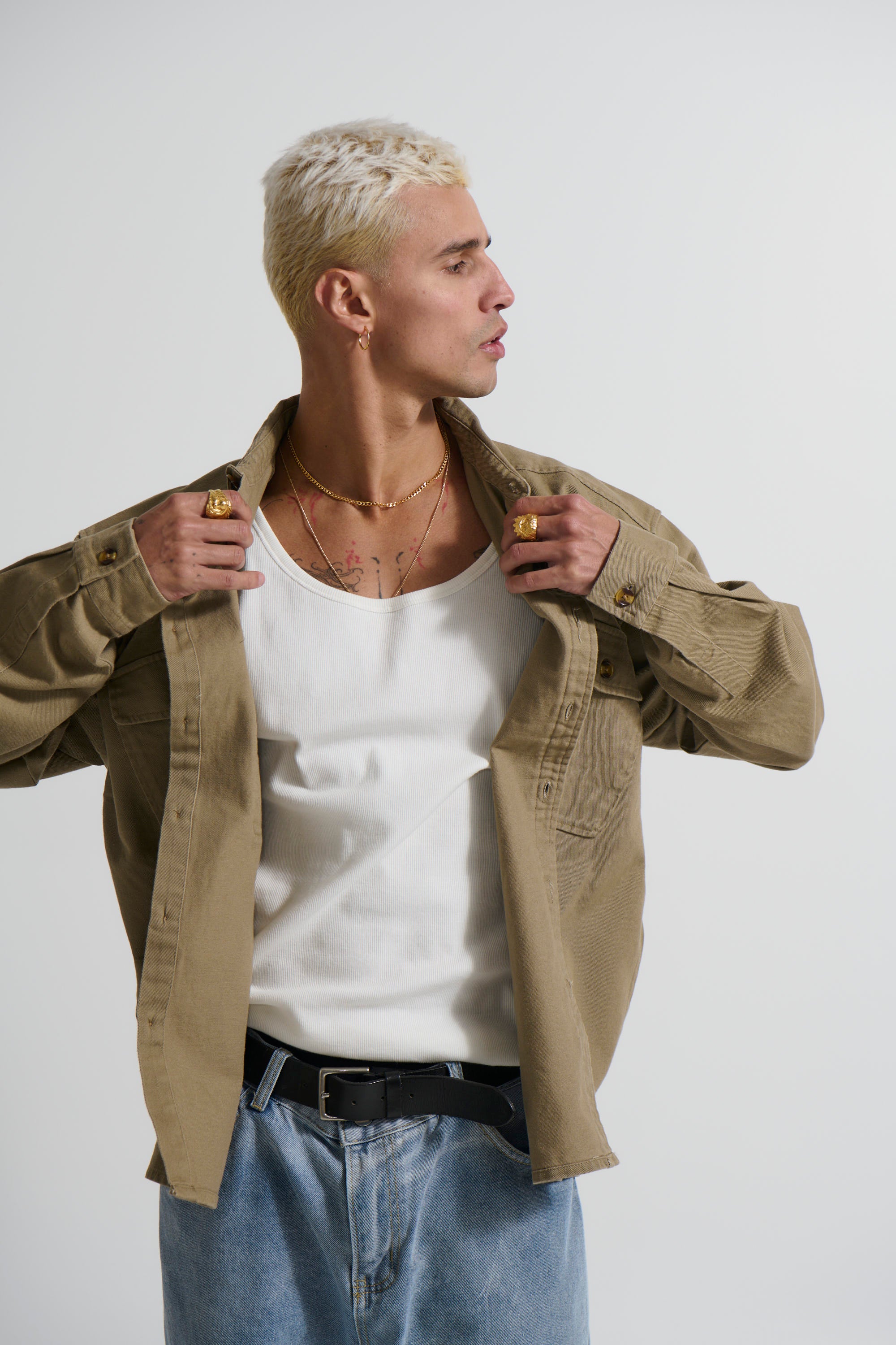 Mike Cotton Drill Shacket Khaki