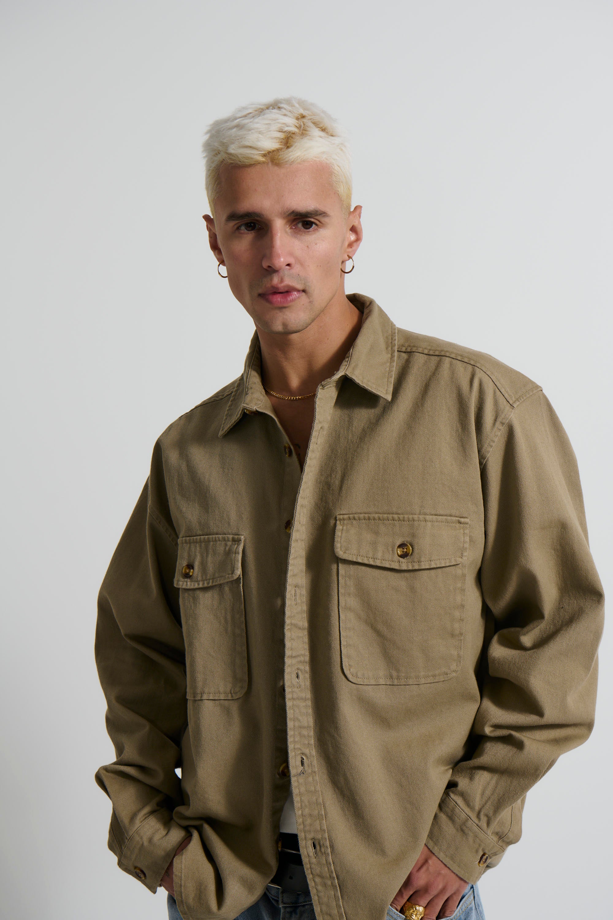 Mike Cotton Drill Shacket Khaki