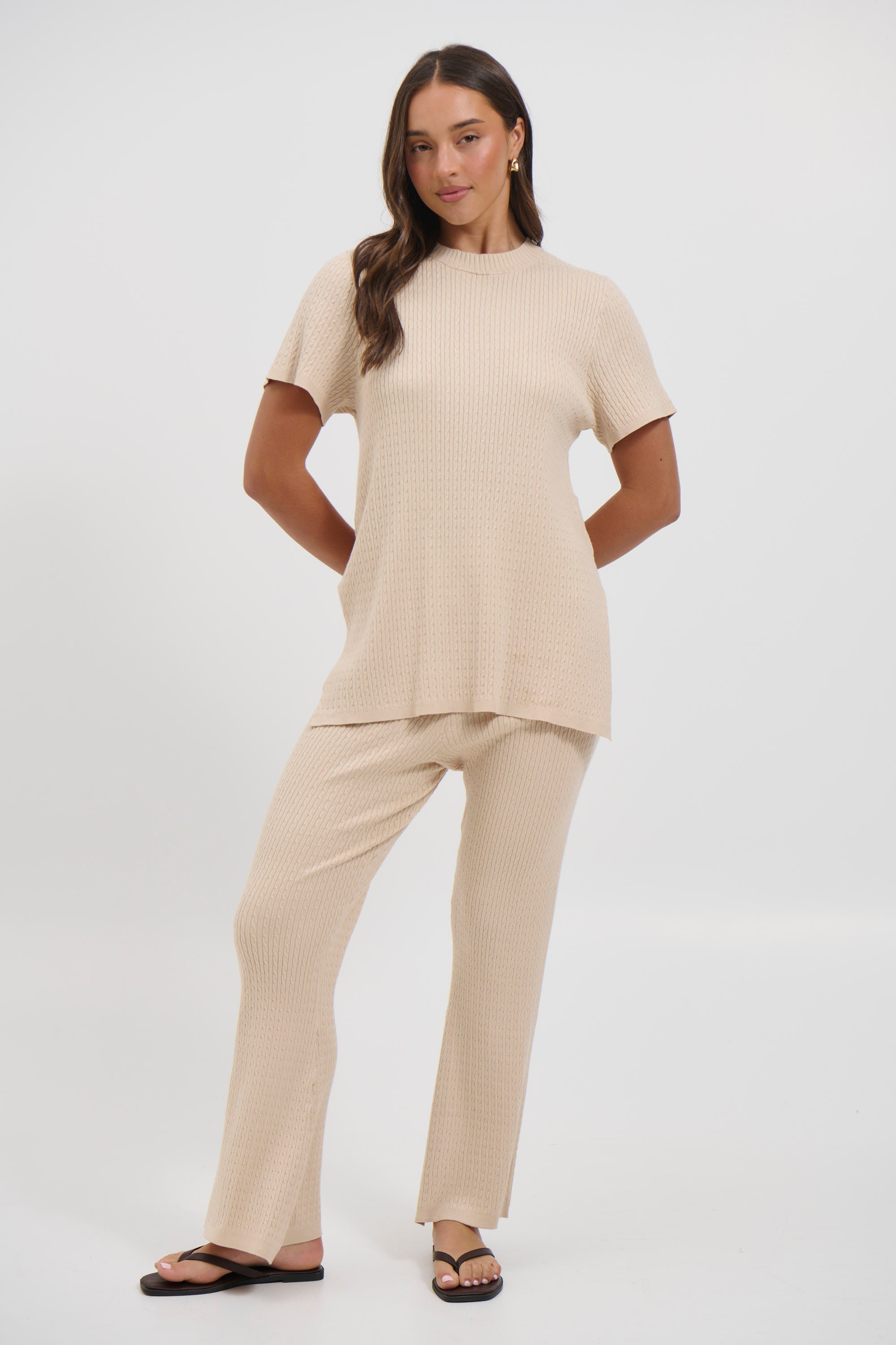 Leighton Ribbed Top Almond
