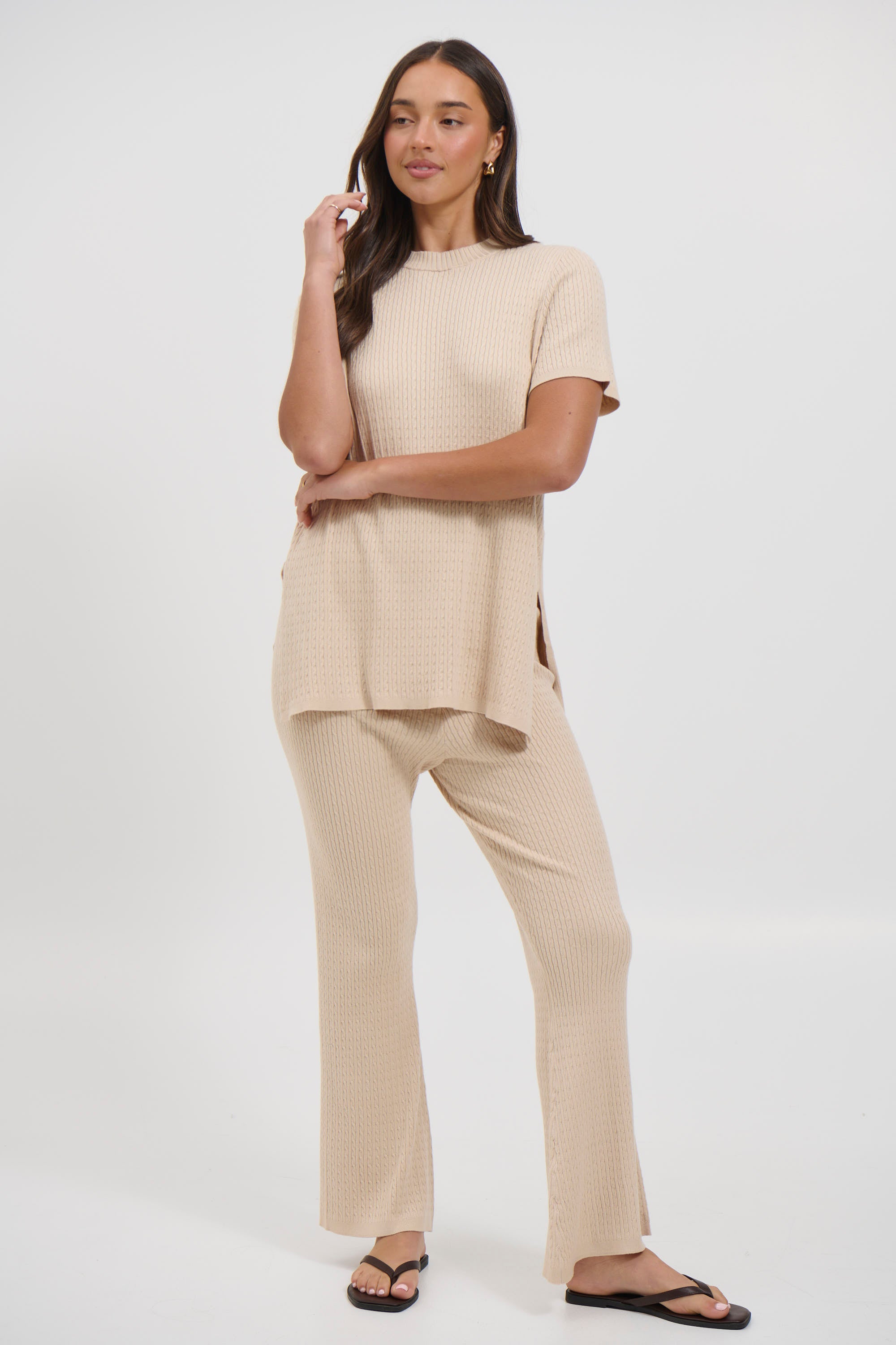 Leighton Ribbed Top Almond