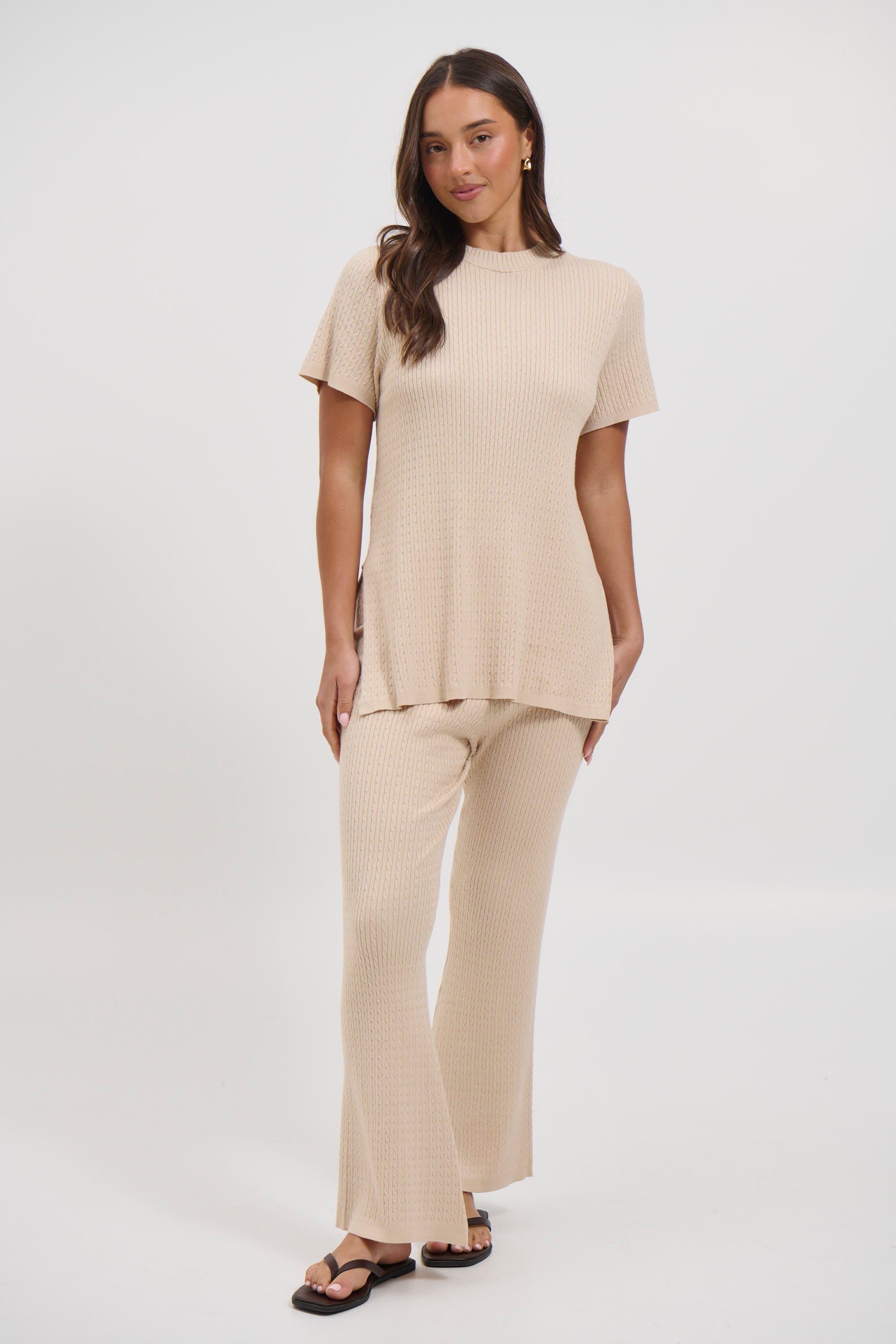 Leighton Ribbed Top Almond