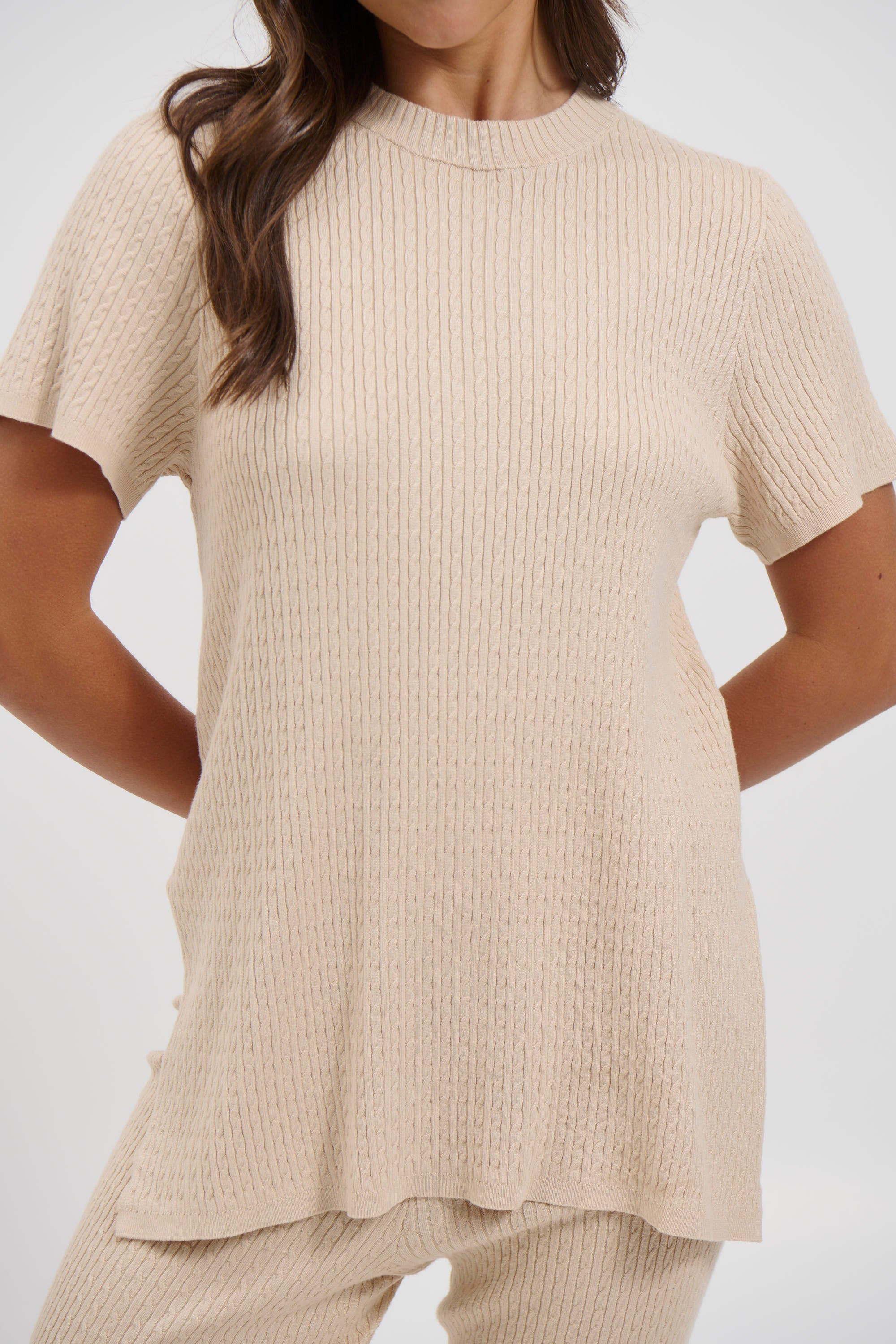 Leighton Ribbed Top Almond