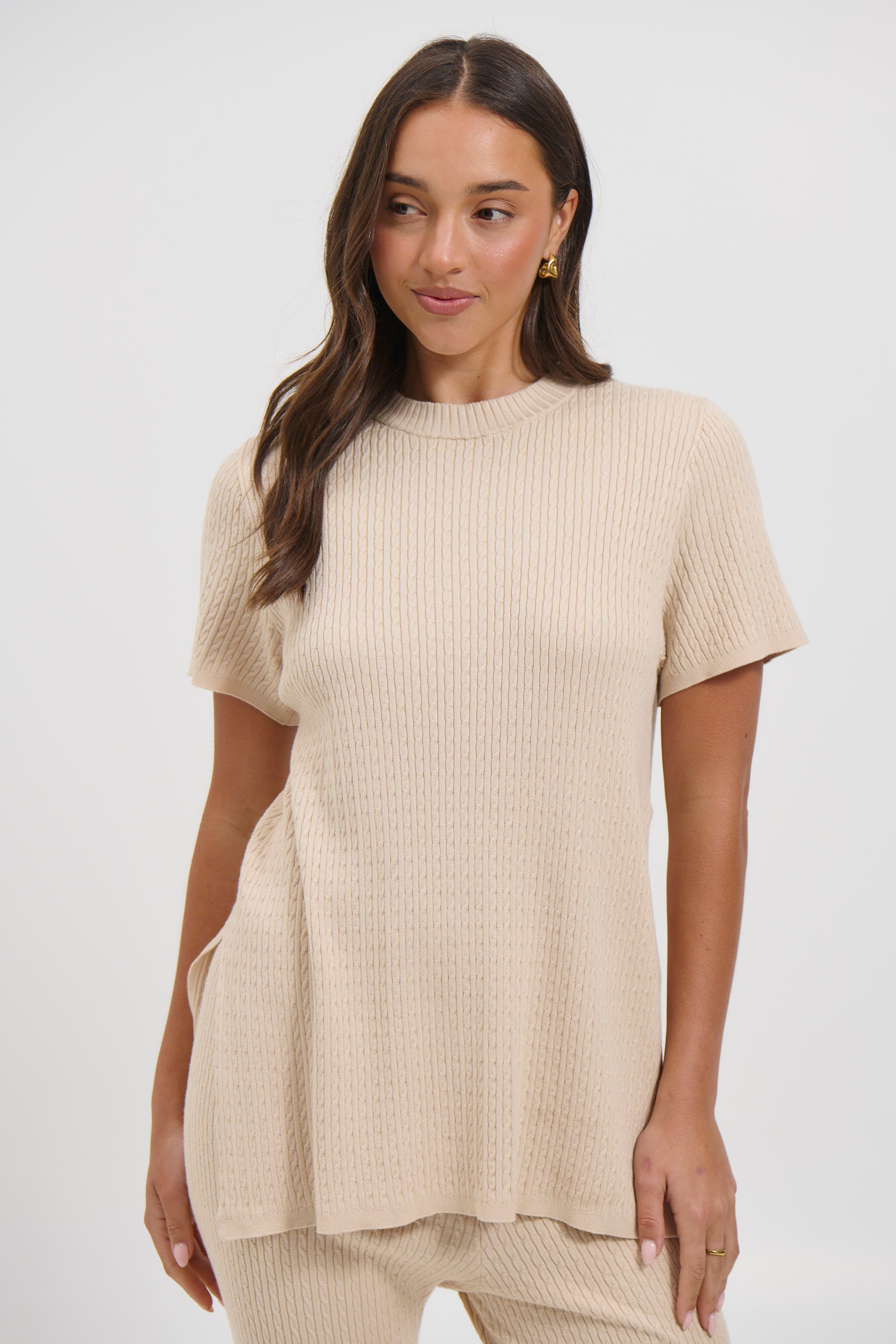 Leighton Ribbed Top Almond