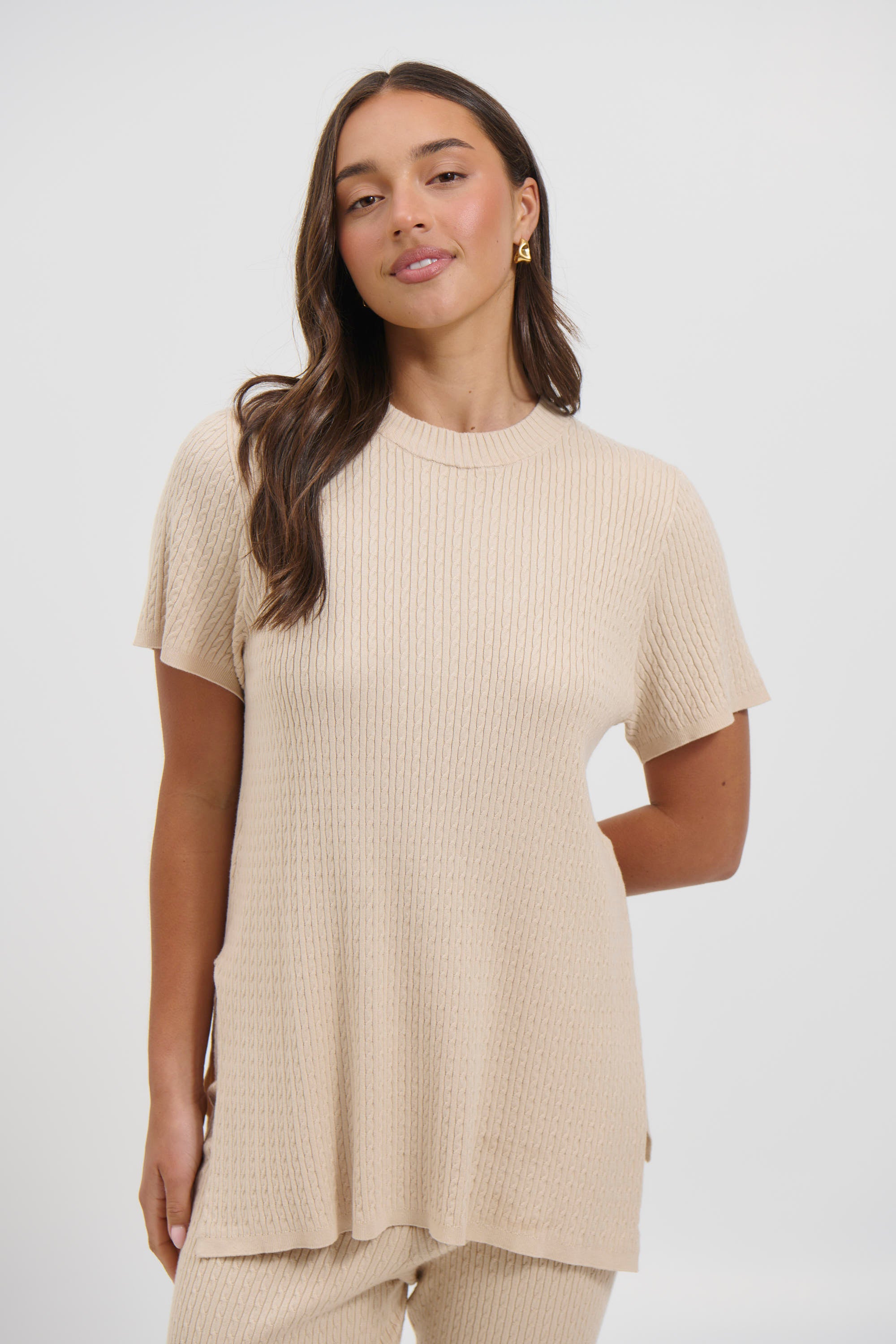 Leighton Ribbed Top Almond