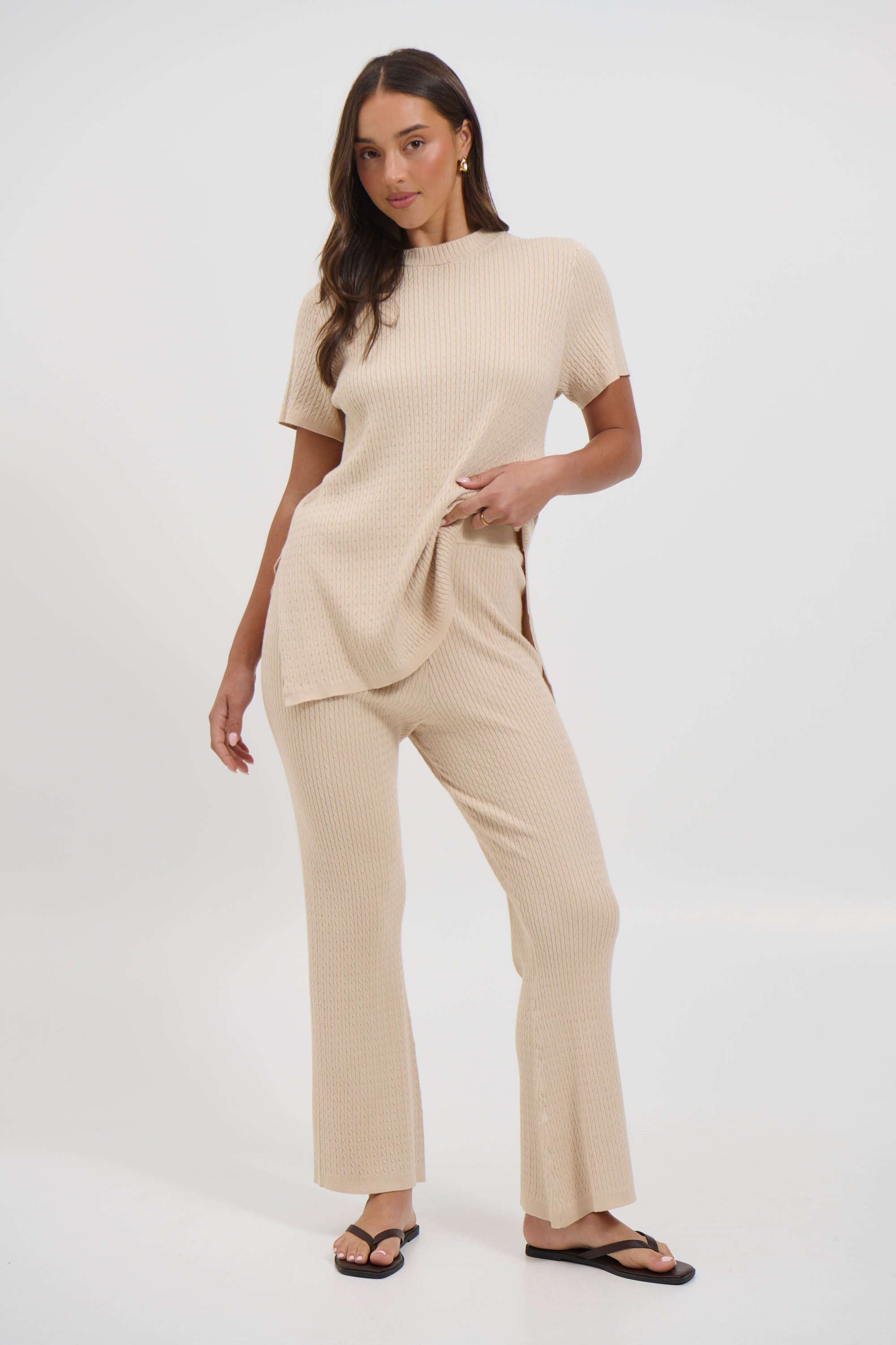 Leighton Ribbed Pant Almond