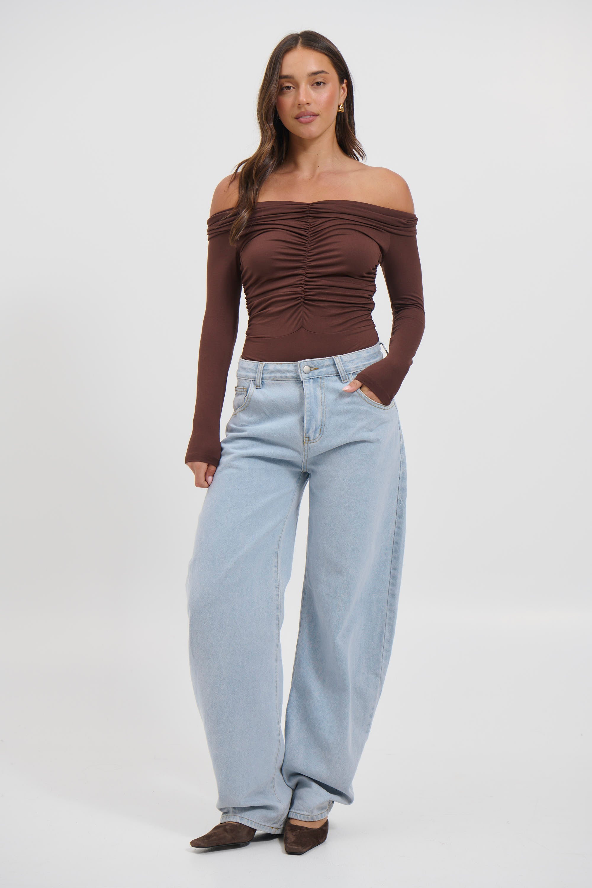 Harlow Off The Shoulder Bodysuit Chocolate