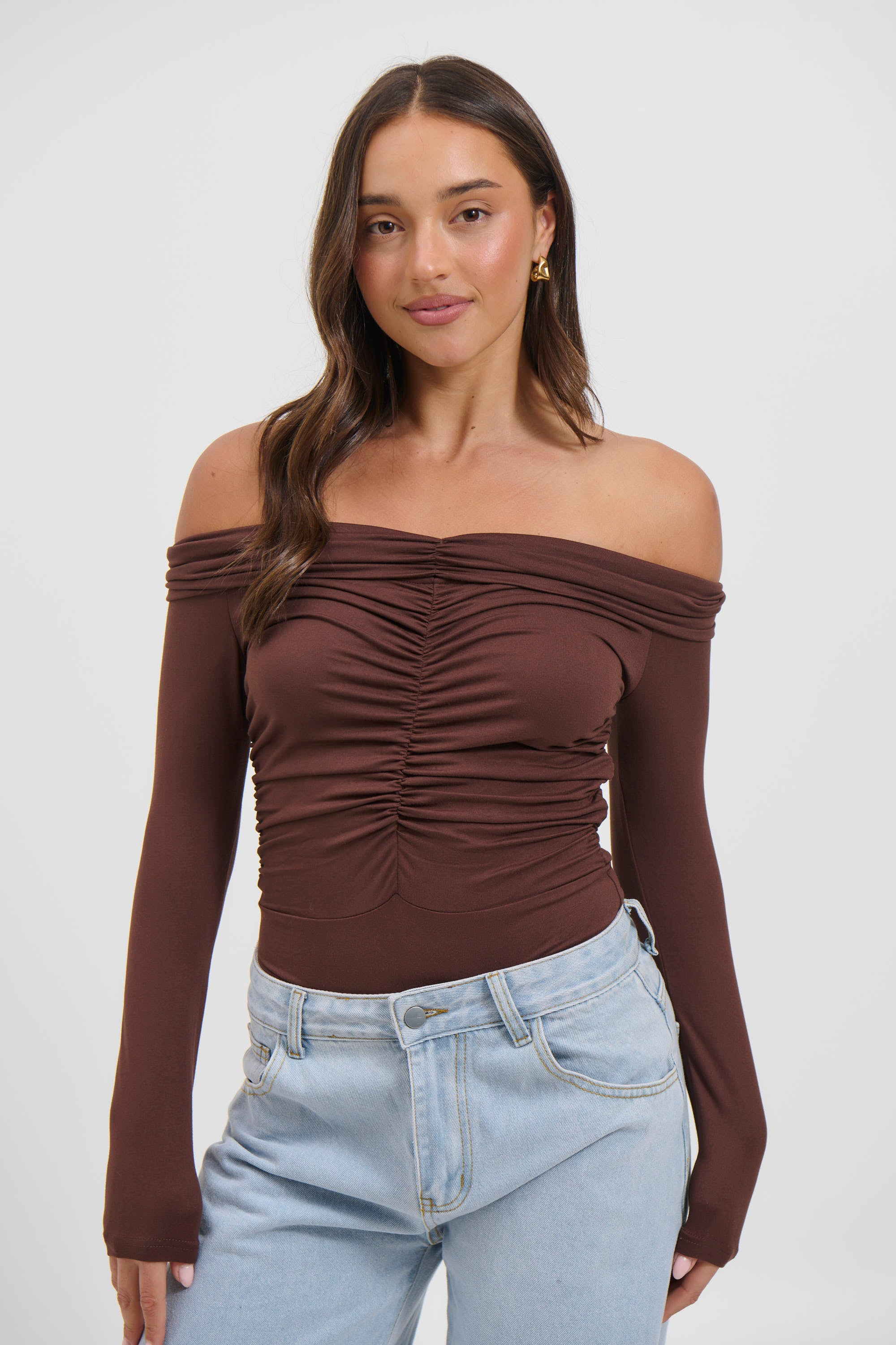 Harlow Off The Shoulder Bodysuit Chocolate