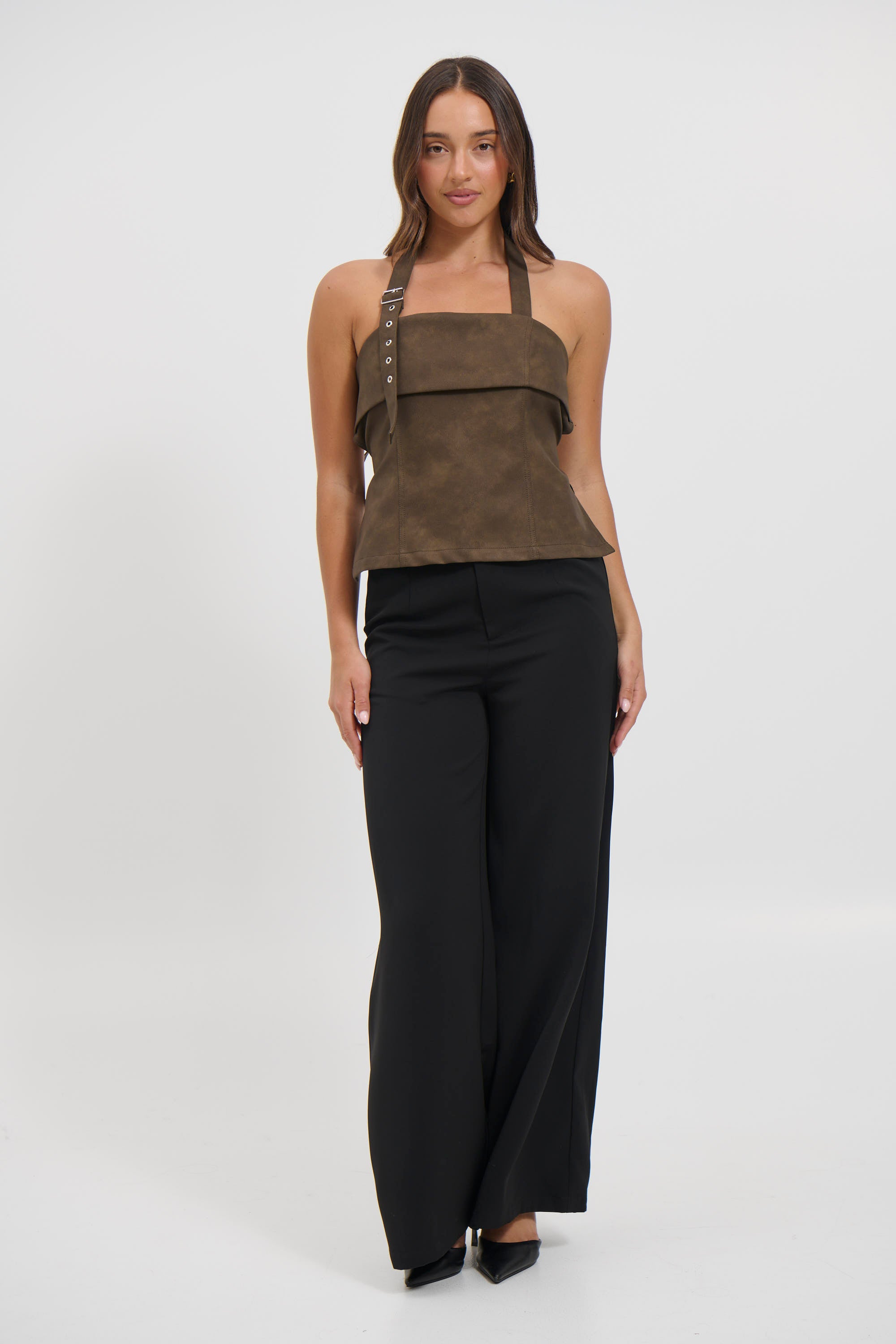 Lilah Halter Neck Top Brown
