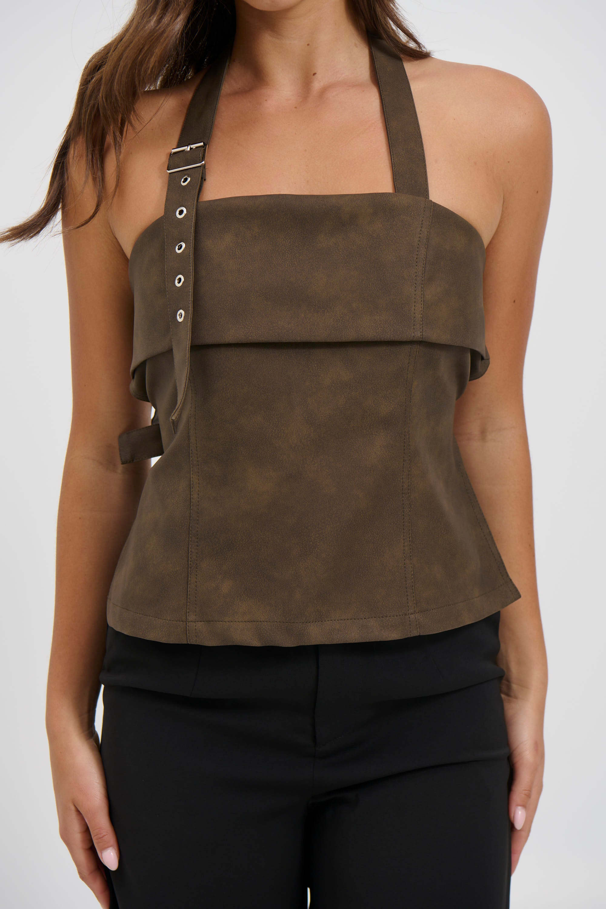 Lilah Halter Neck Top Brown