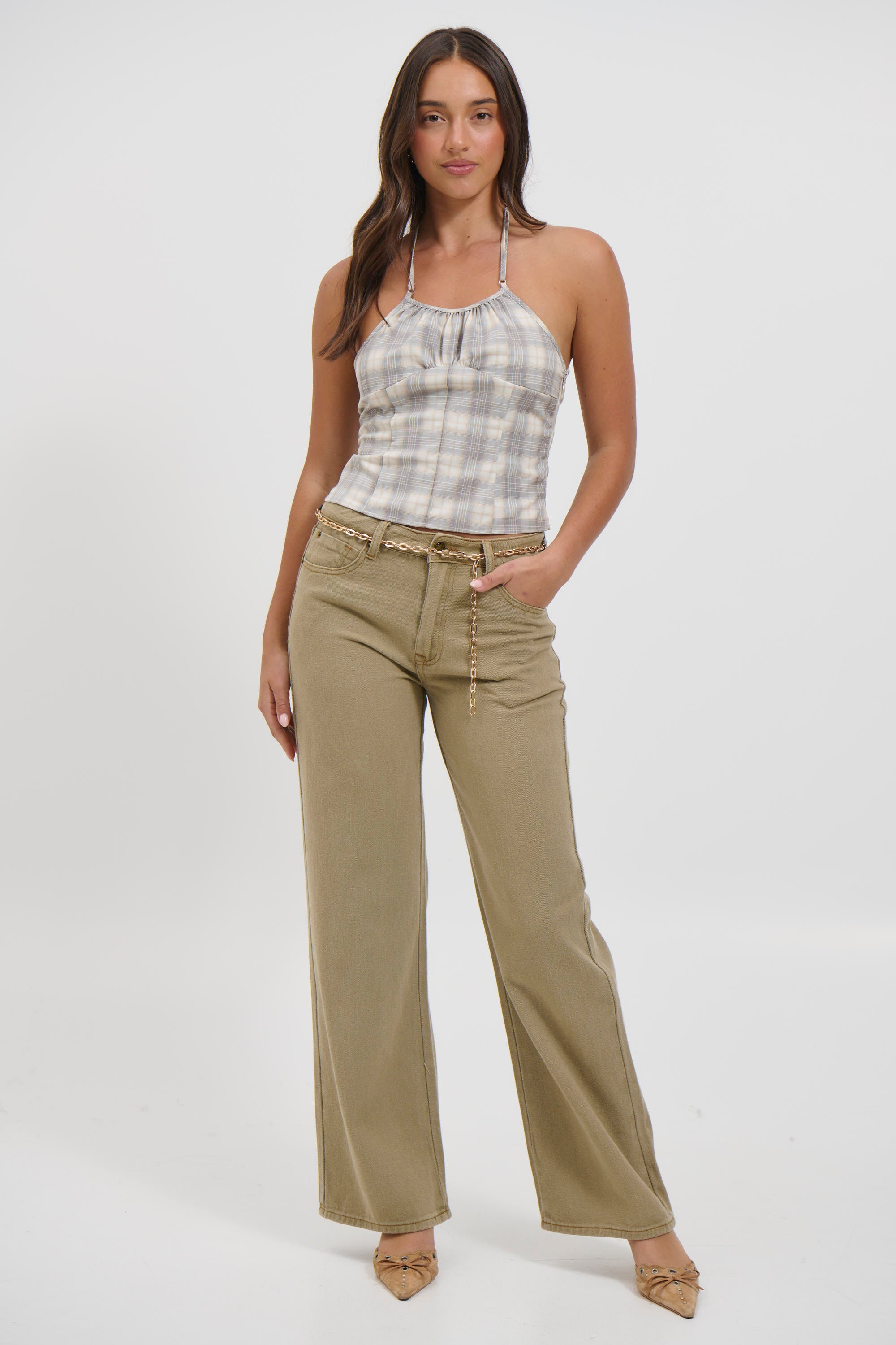 Sweet Escape Cami Smoke Plaid