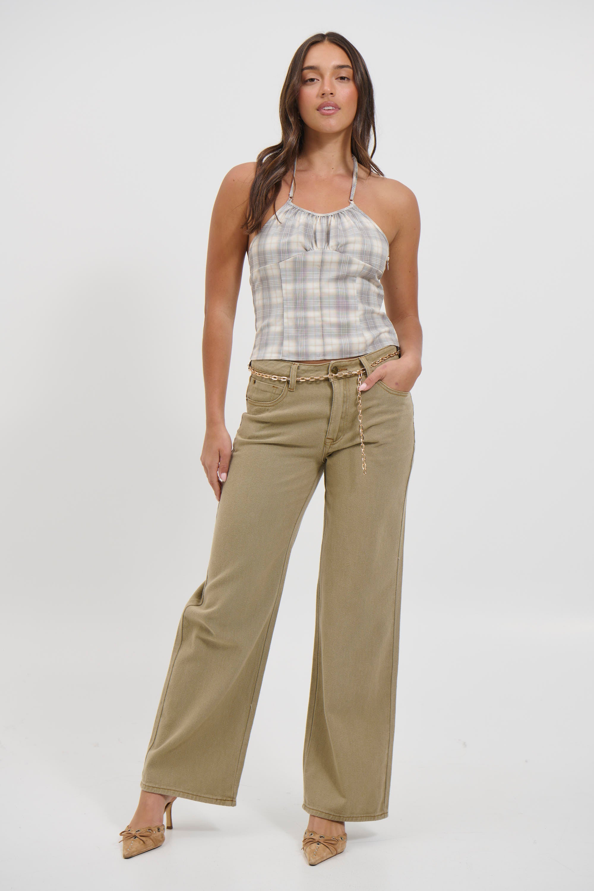 Sweet Escape Cami Smoke Plaid