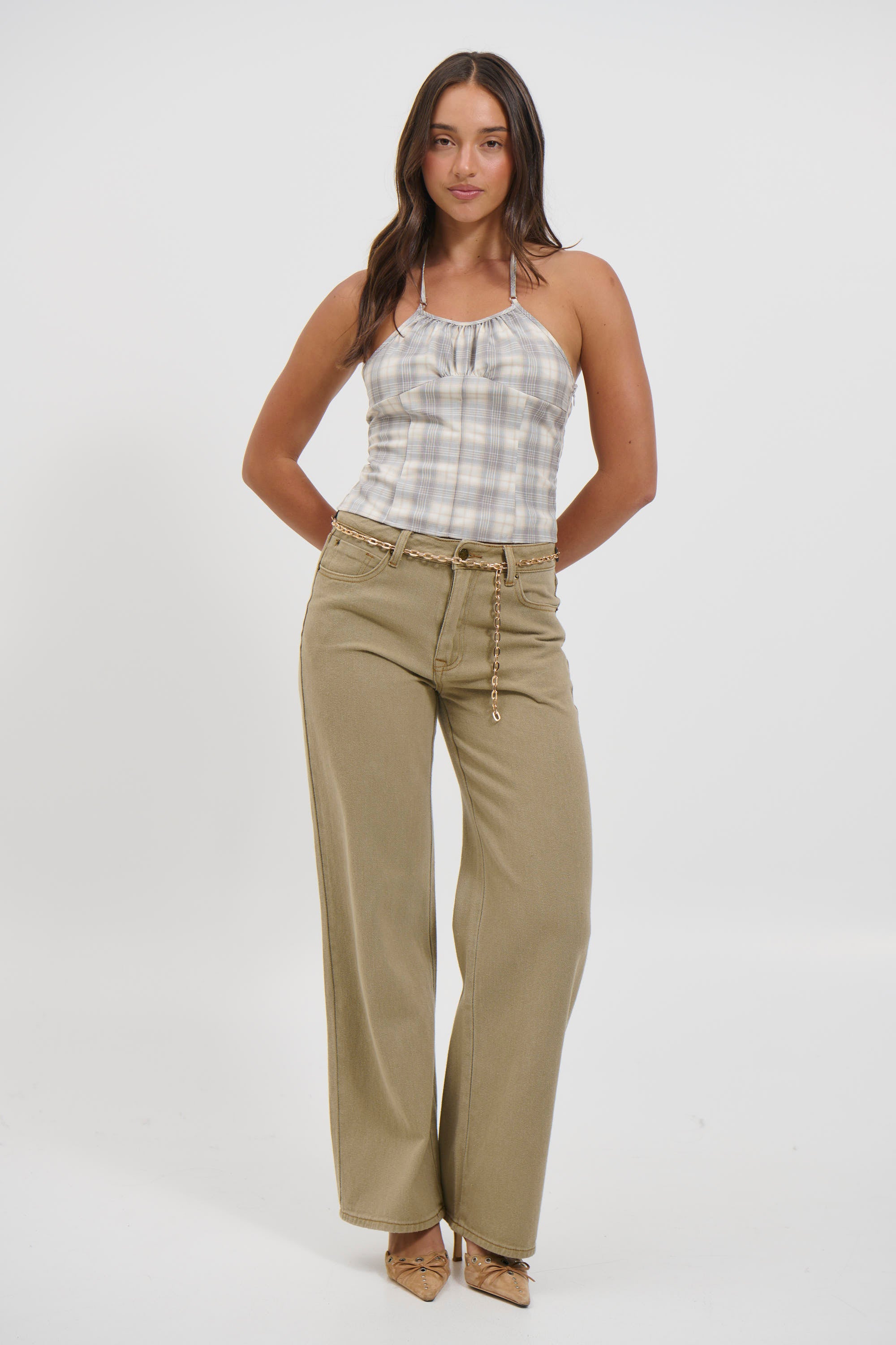 Sweet Escape Cami Smoke Plaid