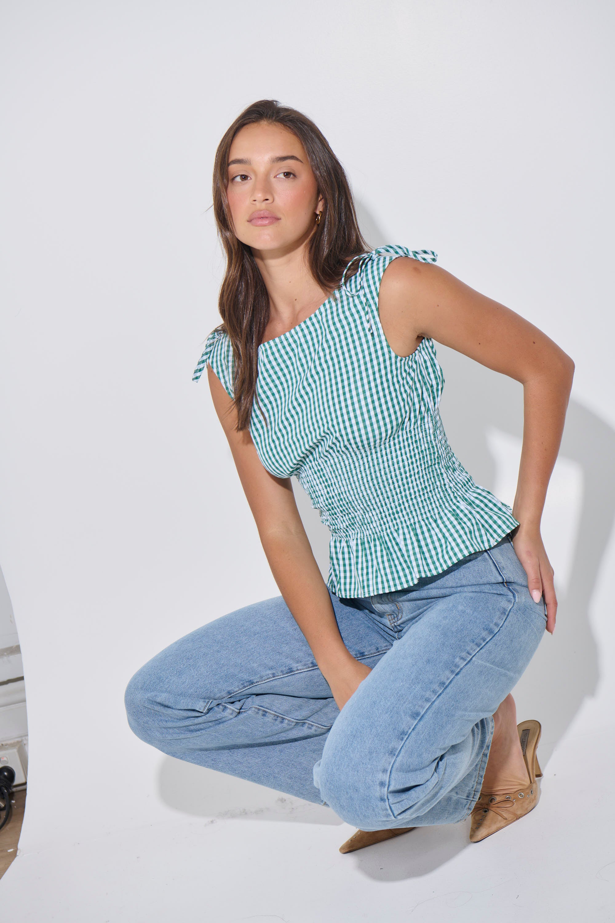 Harrison Gingham Top Sage