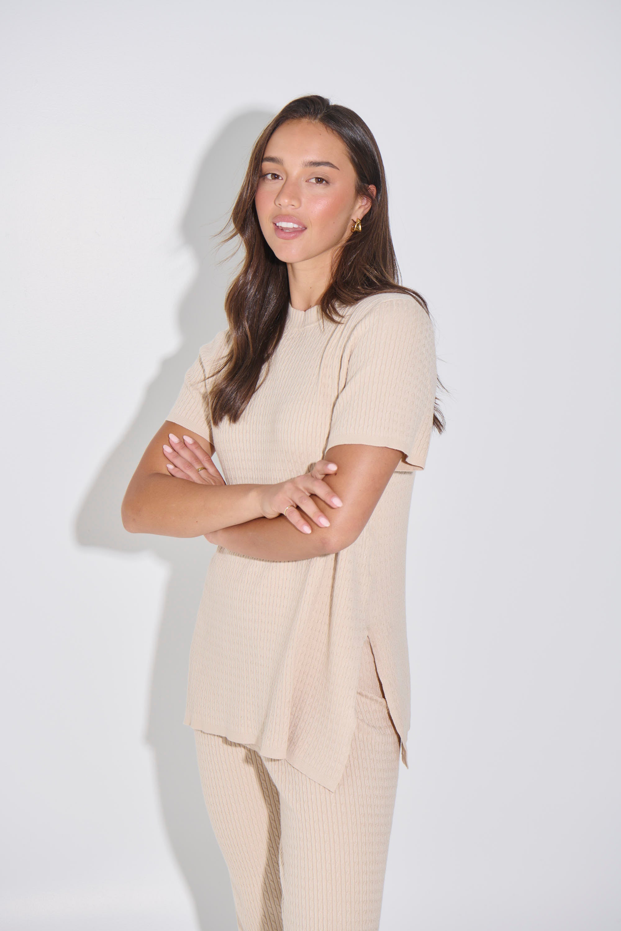Leighton Ribbed Top Almond