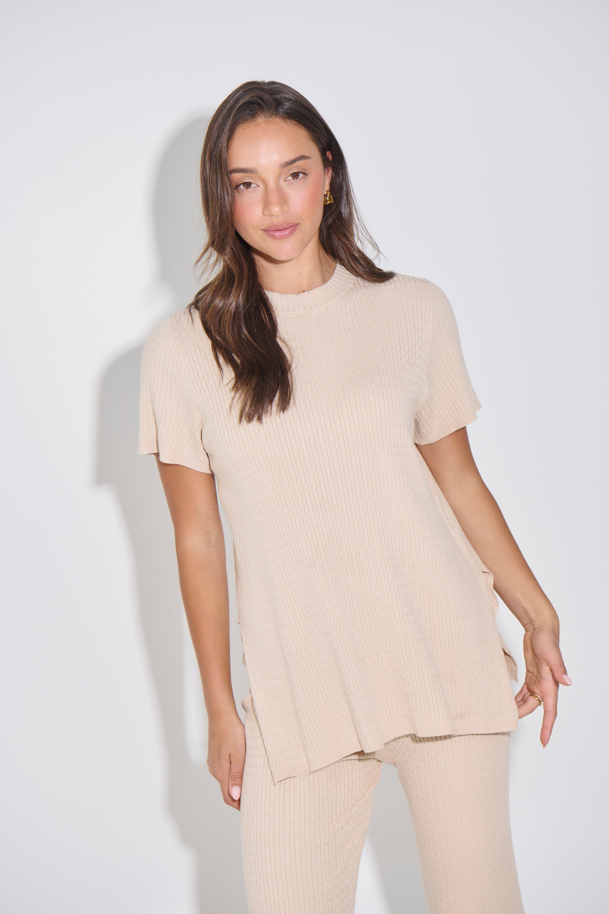 Leighton Ribbed Top Almond