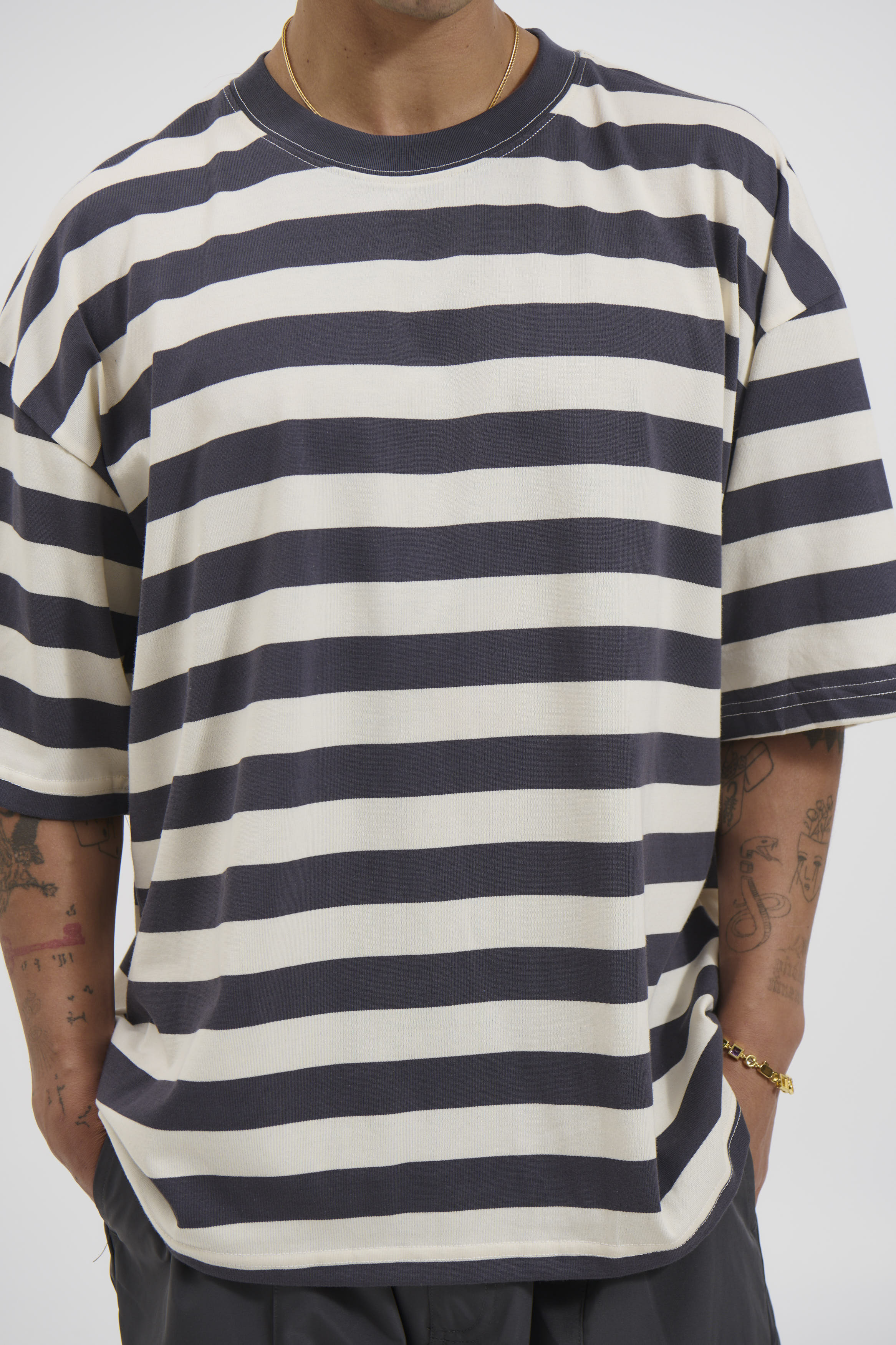 Midweight Signature Tee Grey Stripe
