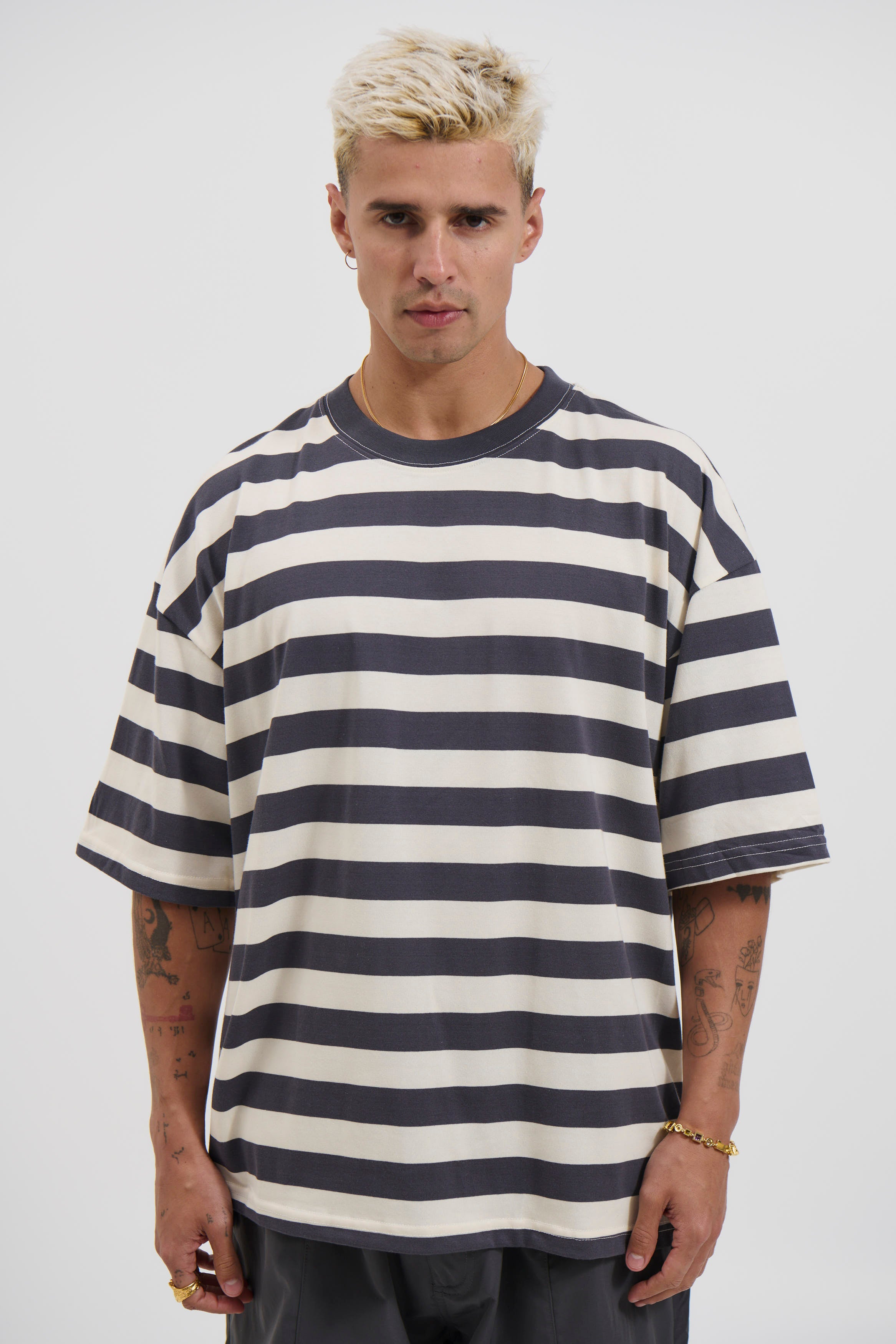 Midweight Signature Tee Grey Stripe