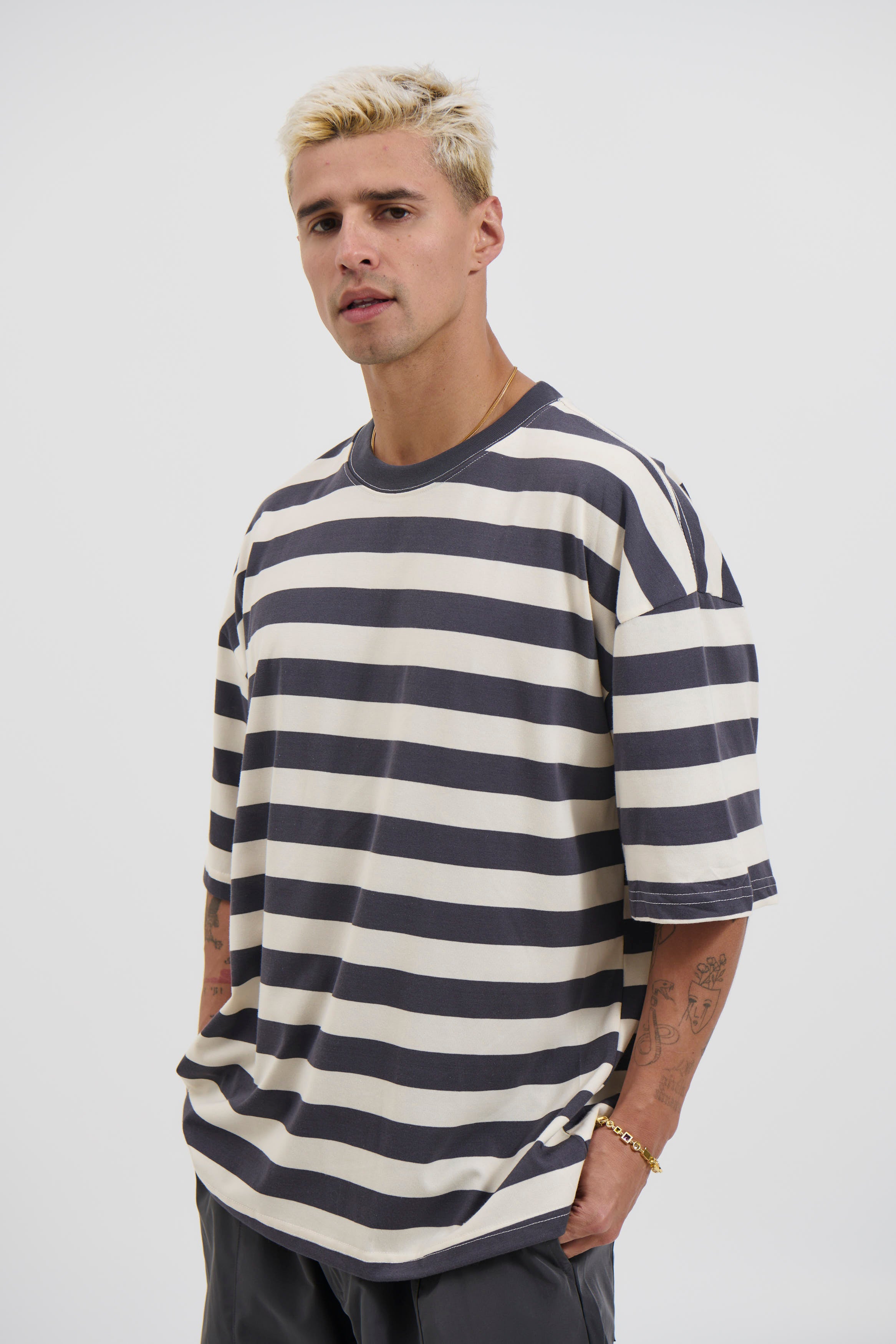 Midweight Signature Tee Grey Stripe