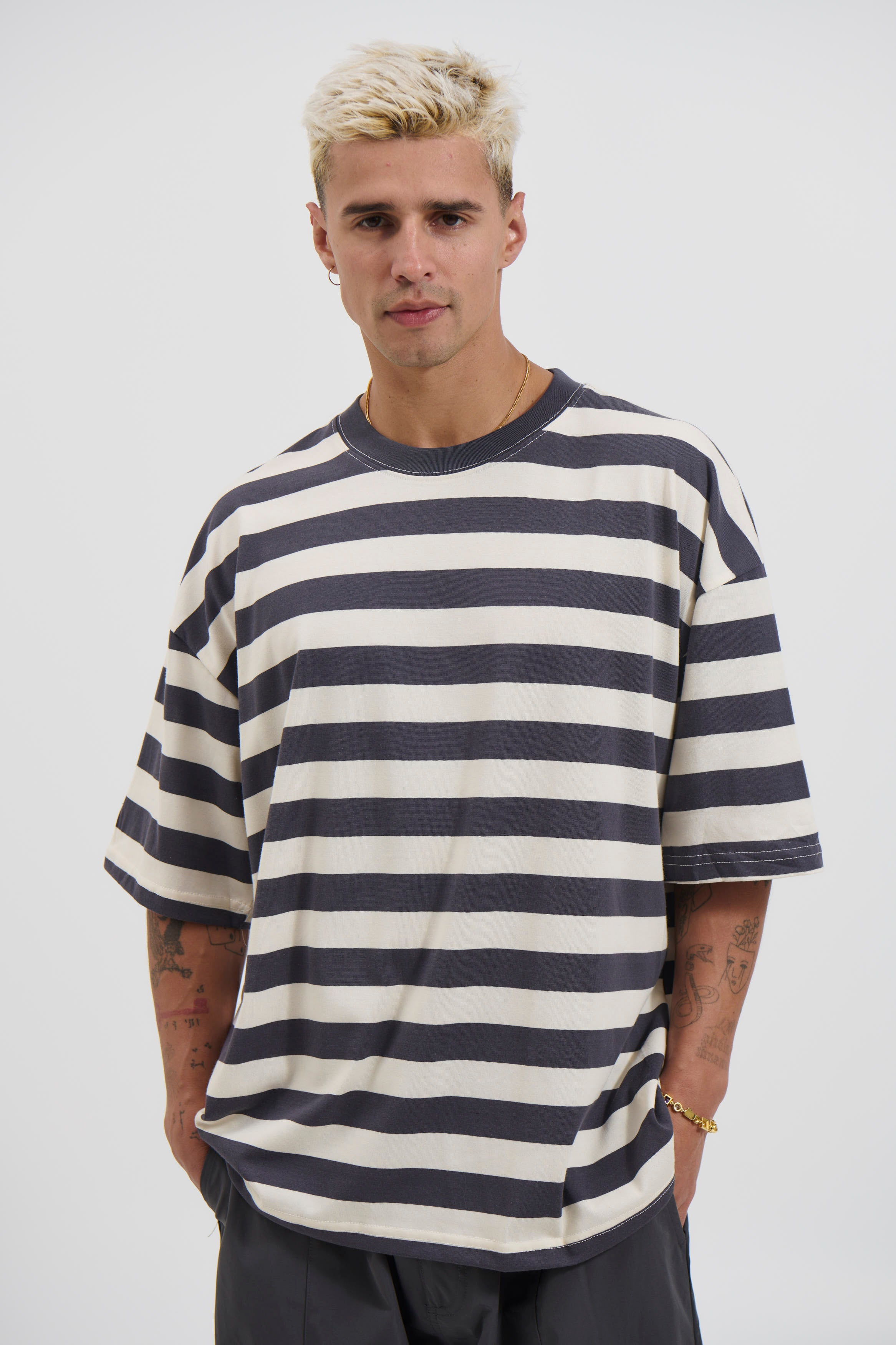 Midweight Signature Tee Grey Stripe
