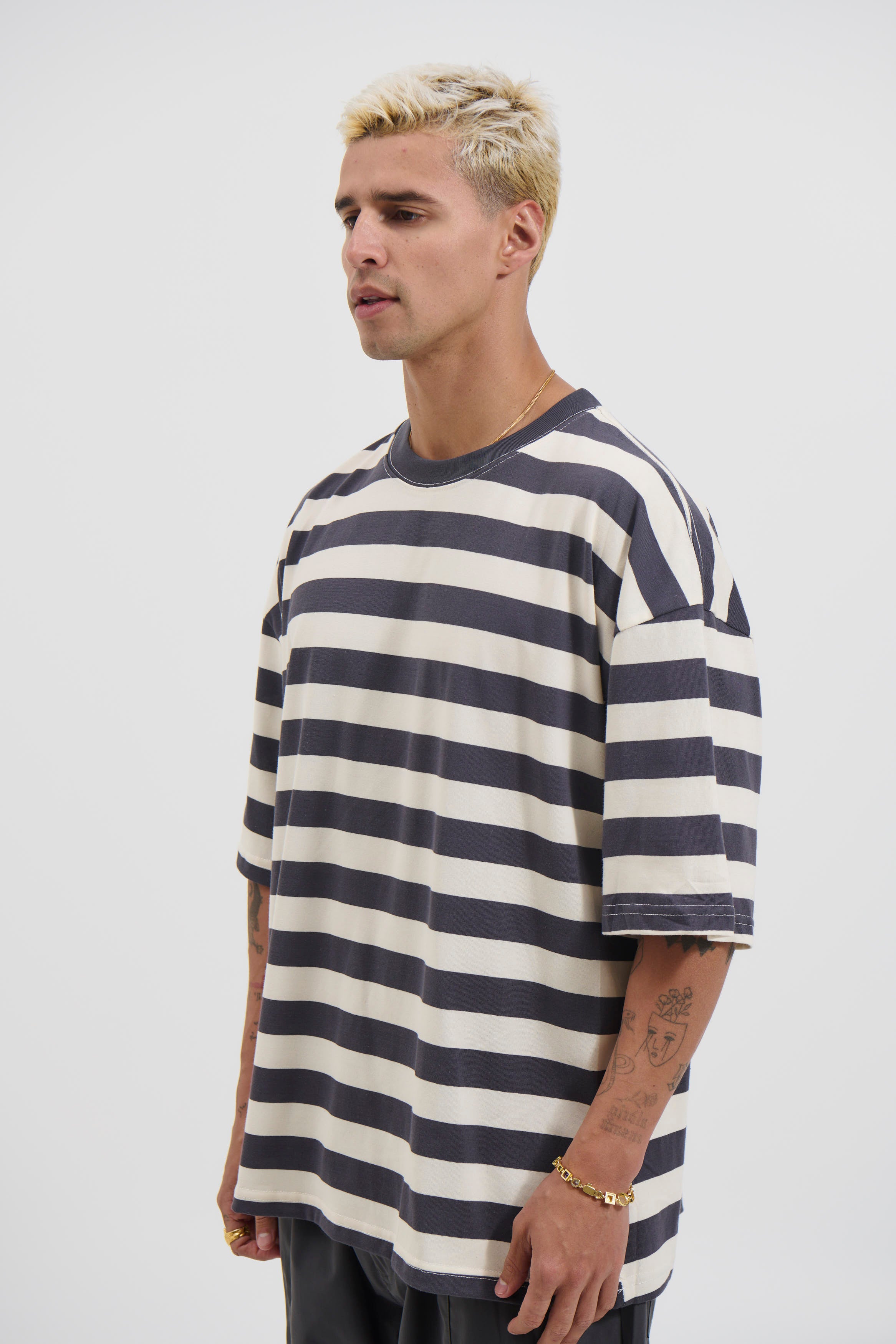 Midweight Signature Tee Grey Stripe