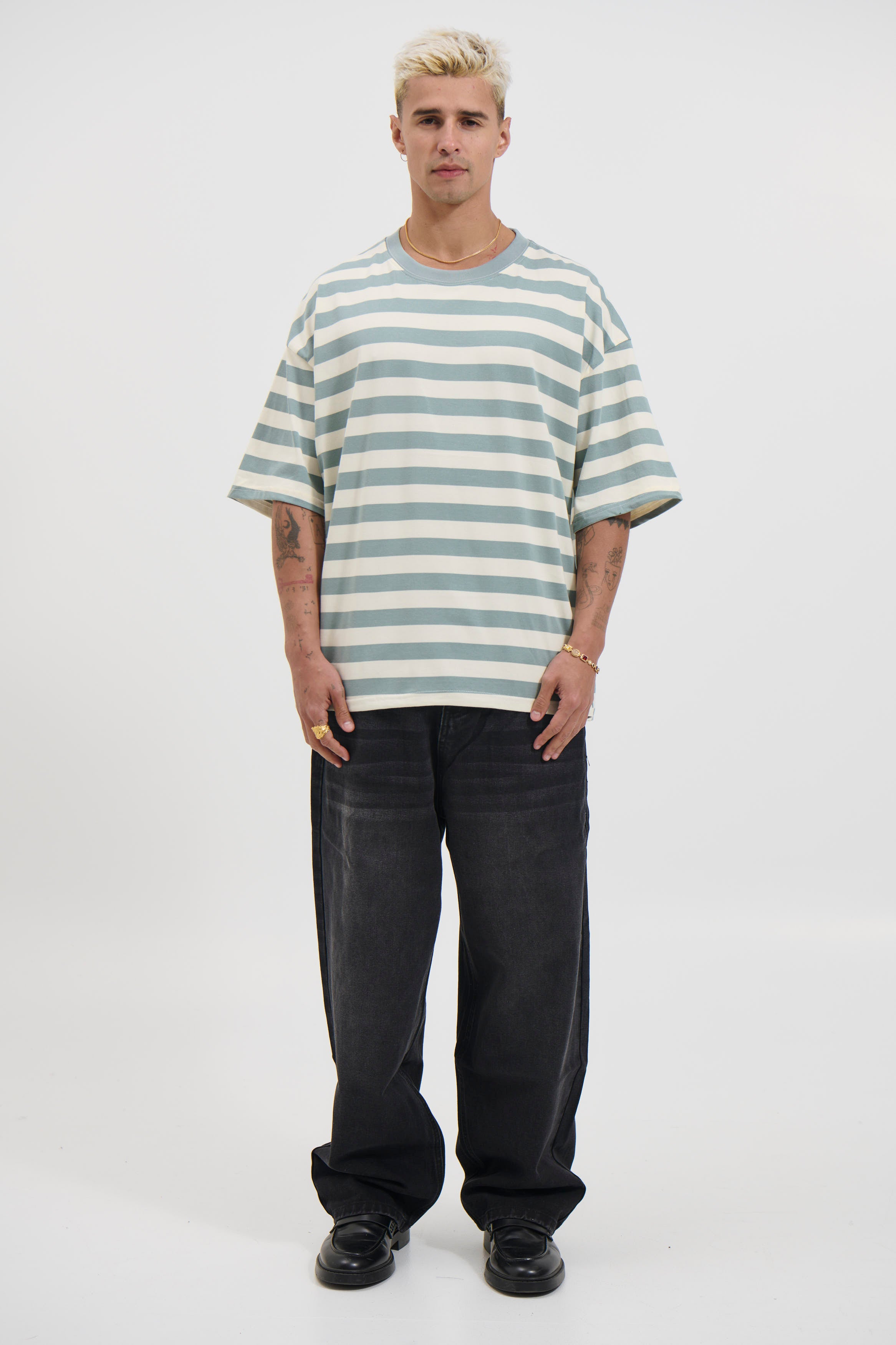 Midweight Signature Tee Sage Stripe