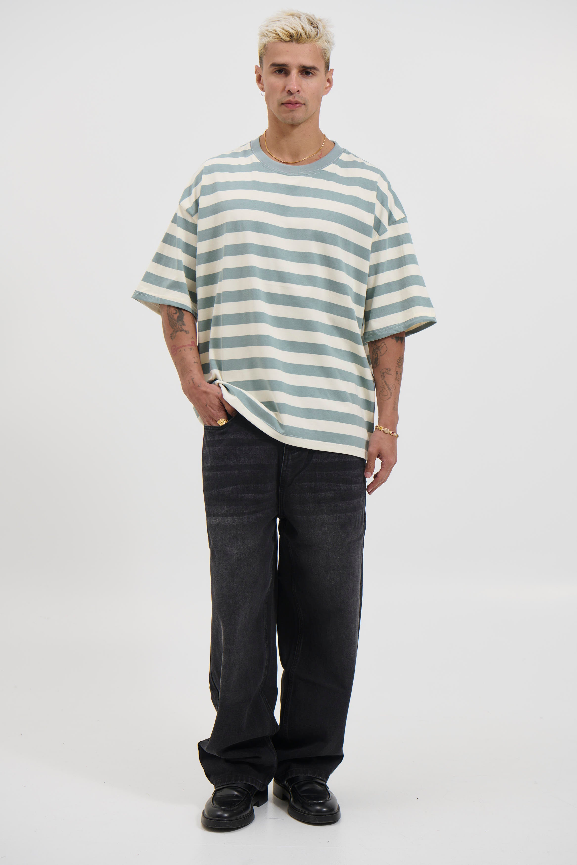 Midweight Signature Tee Sage Stripe