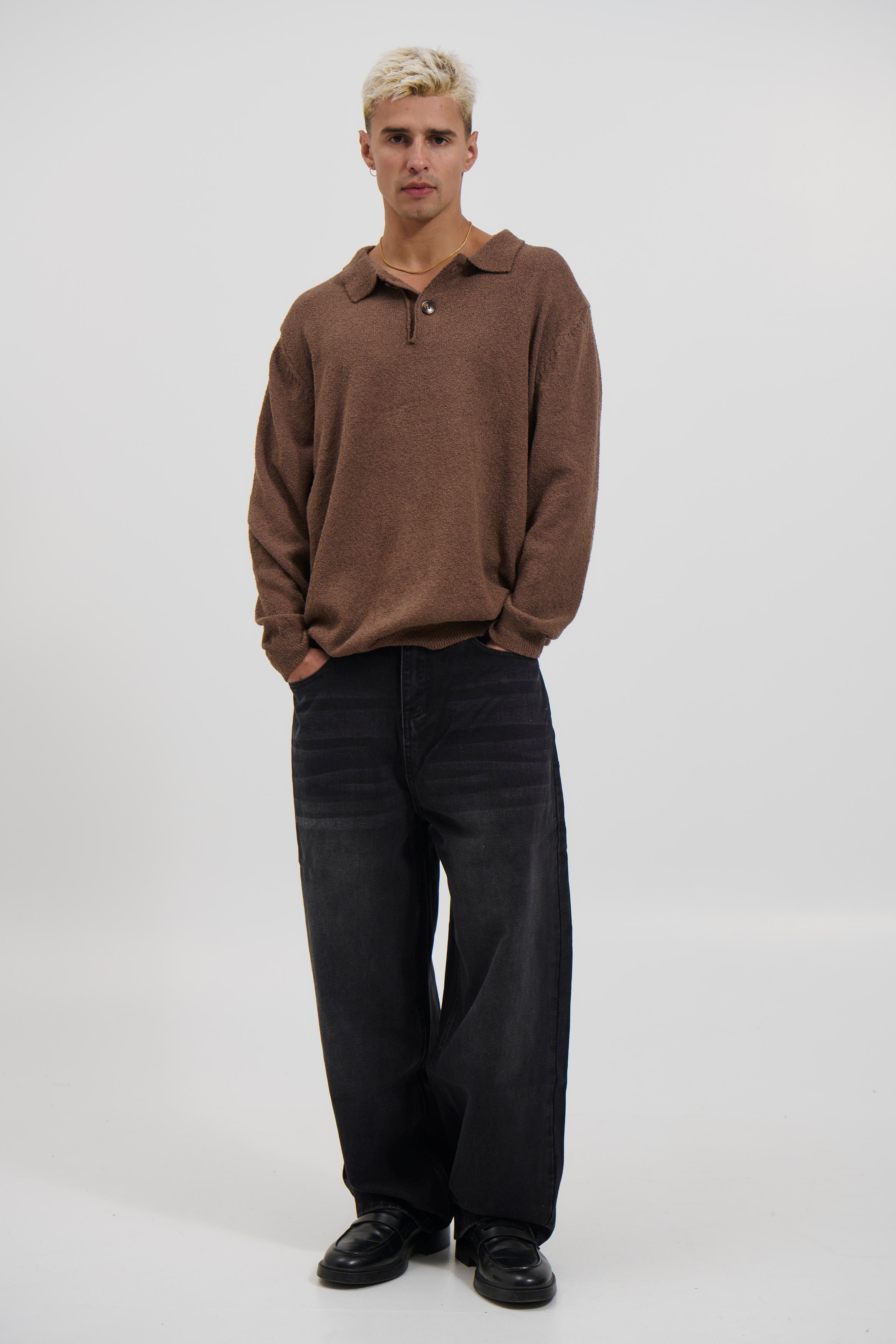 Combed Long Sleeve Polo Choc