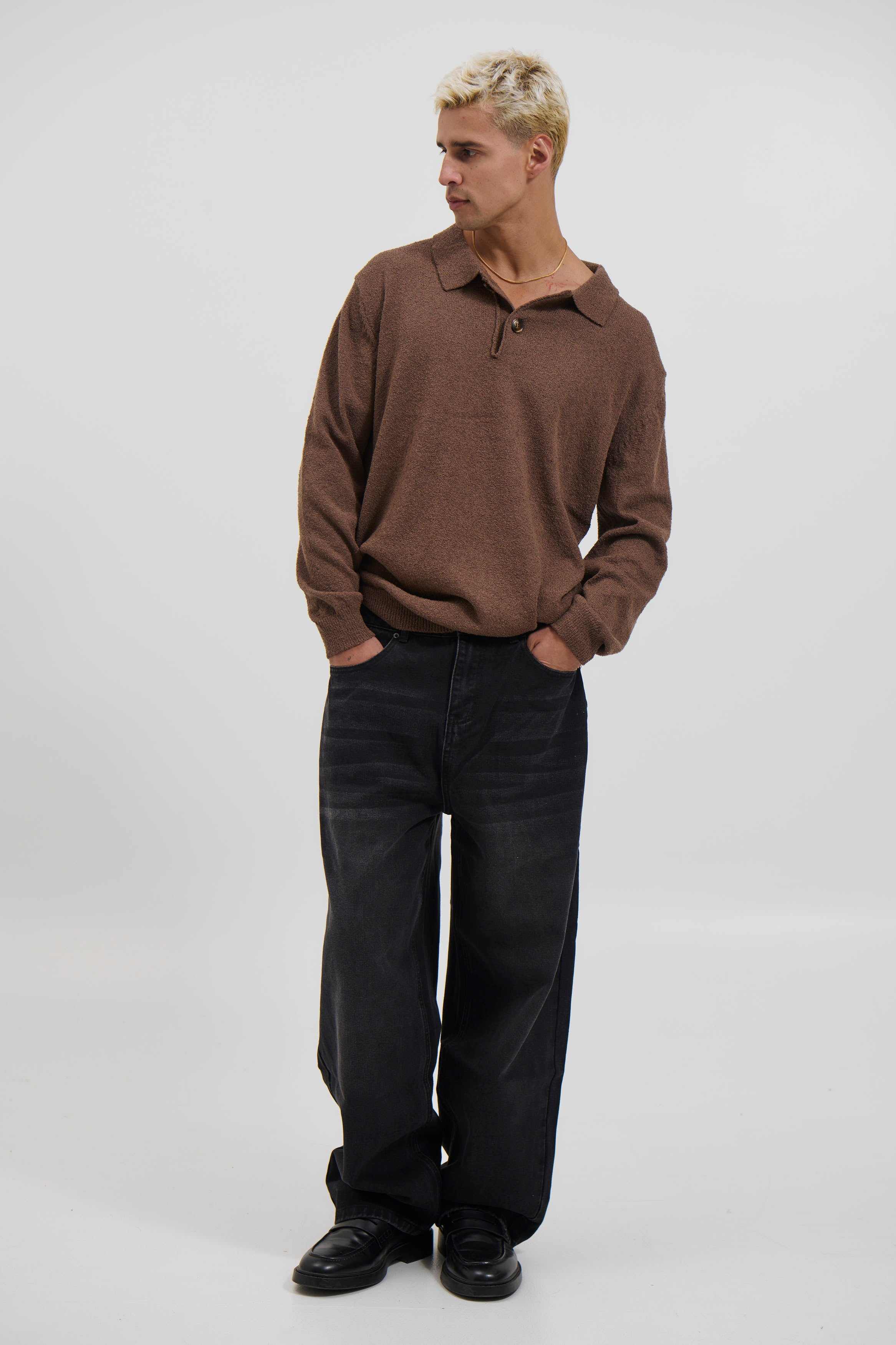 Combed Long Sleeve Polo Choc