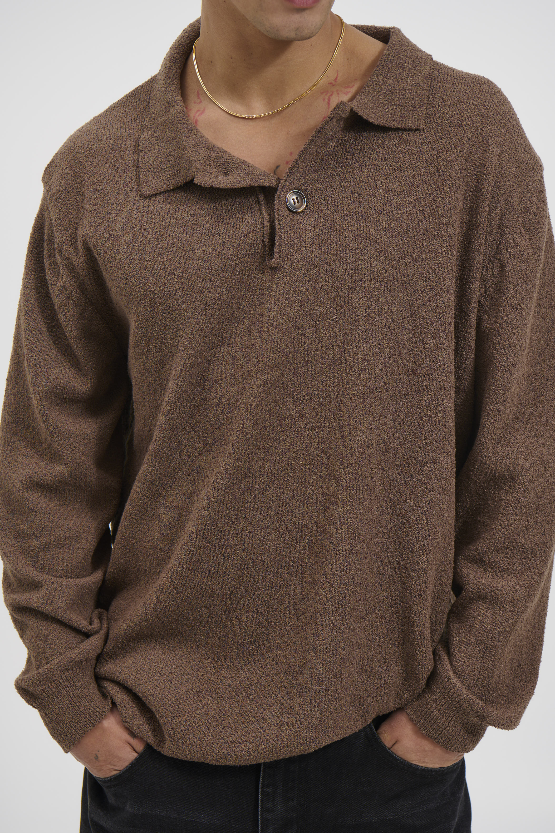 Combed Long Sleeve Polo Choc