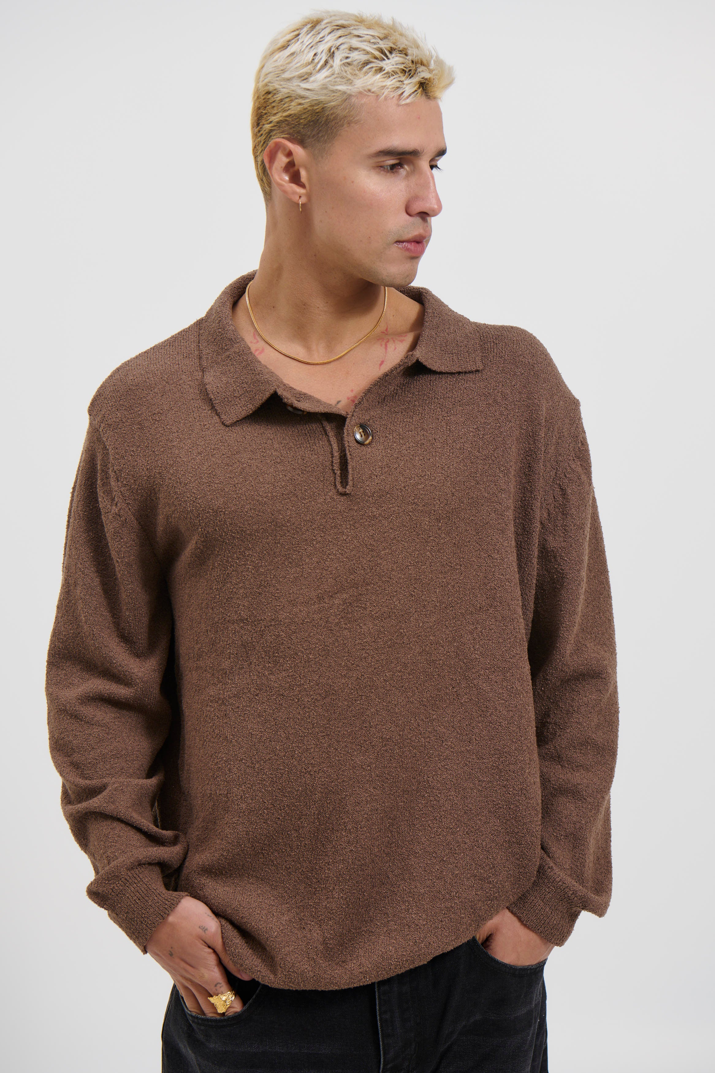Combed Long Sleeve Polo Choc