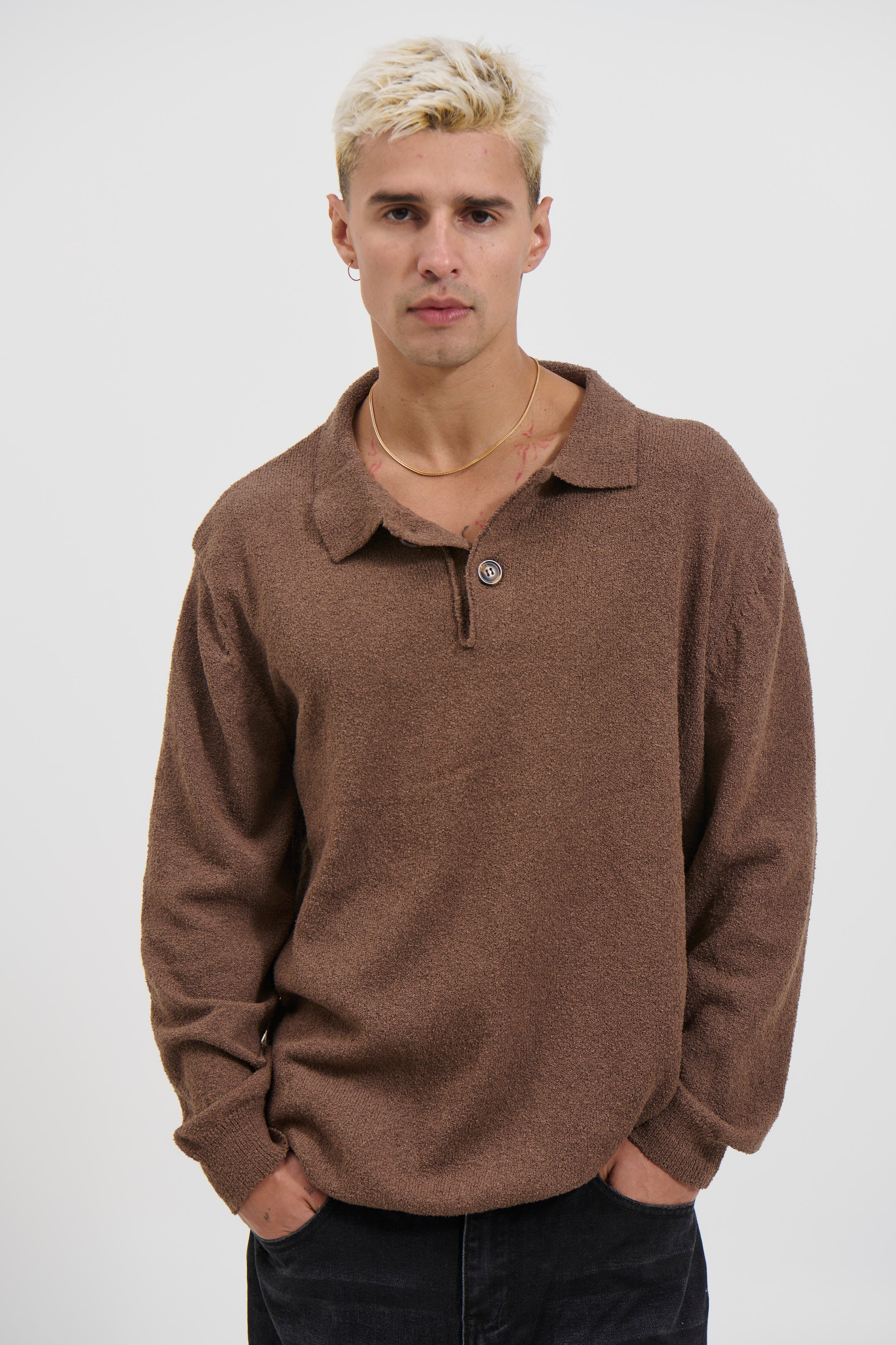 Combed Long Sleeve Polo Choc