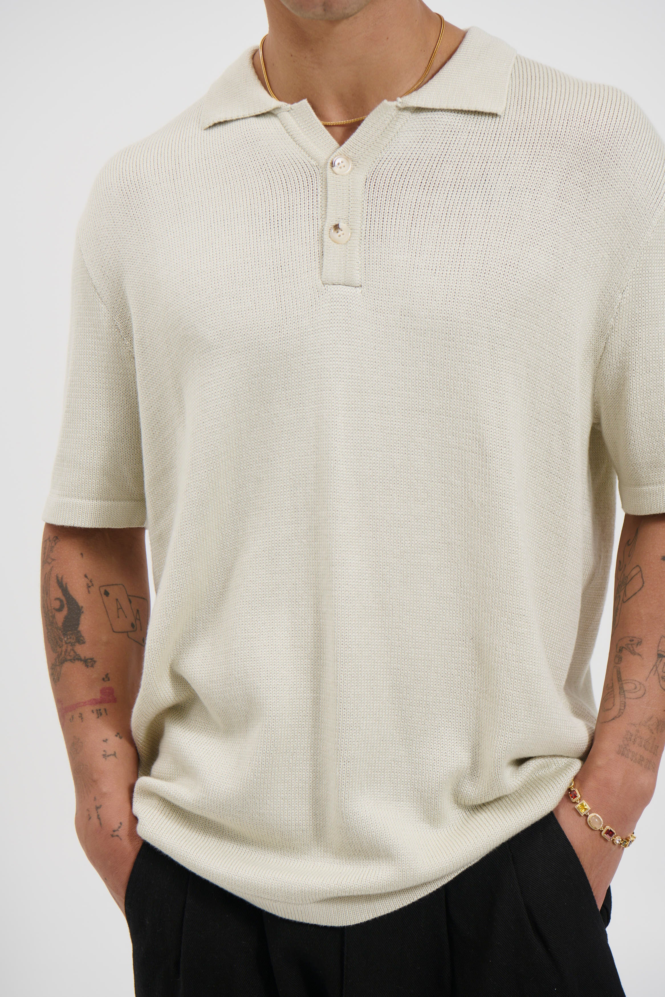 Hayden Knitted Polo Soft Grey