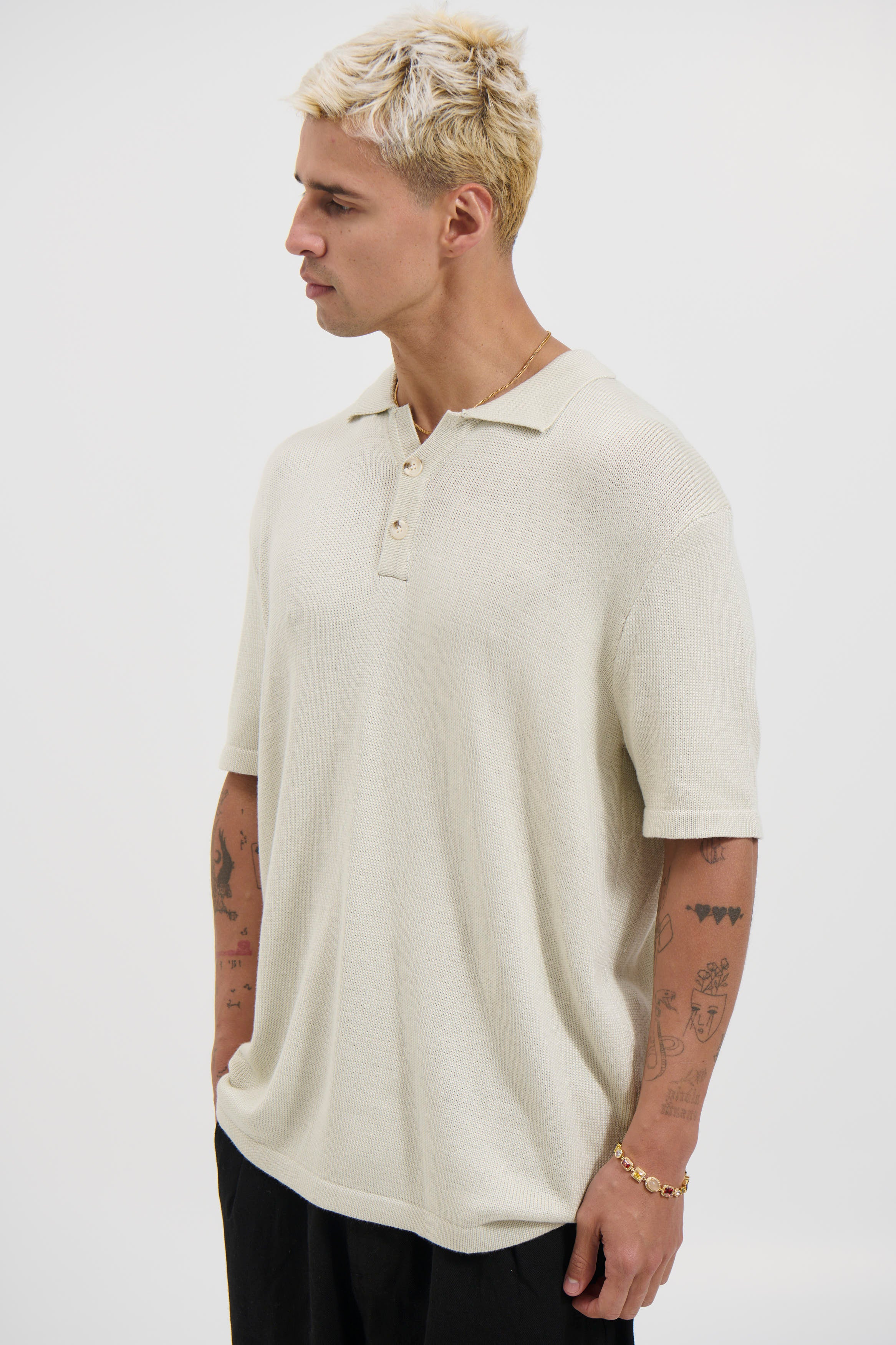 Hayden Knitted Polo Soft Grey