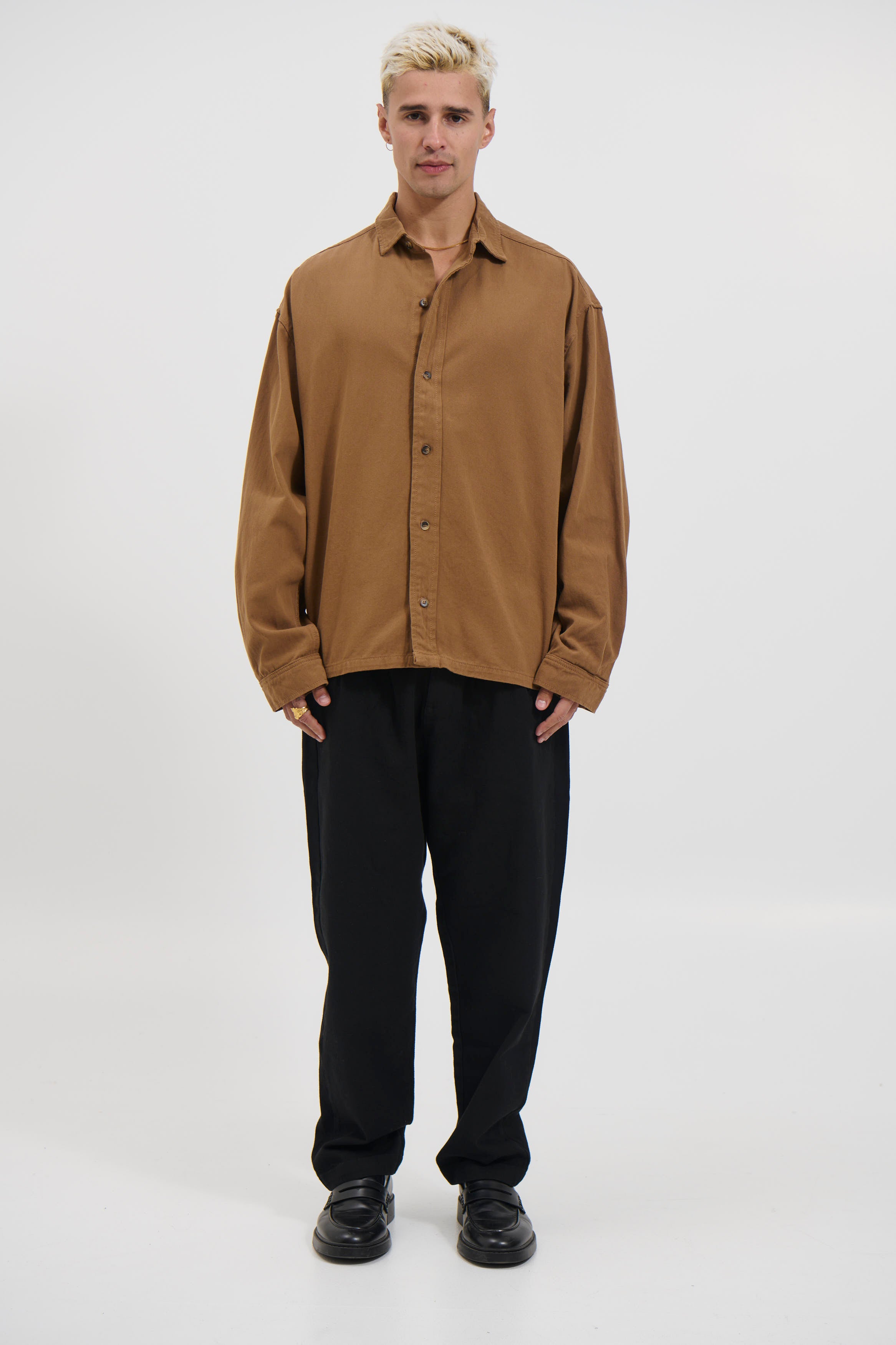 Phillip Washed Cotton Overshirt Tan
