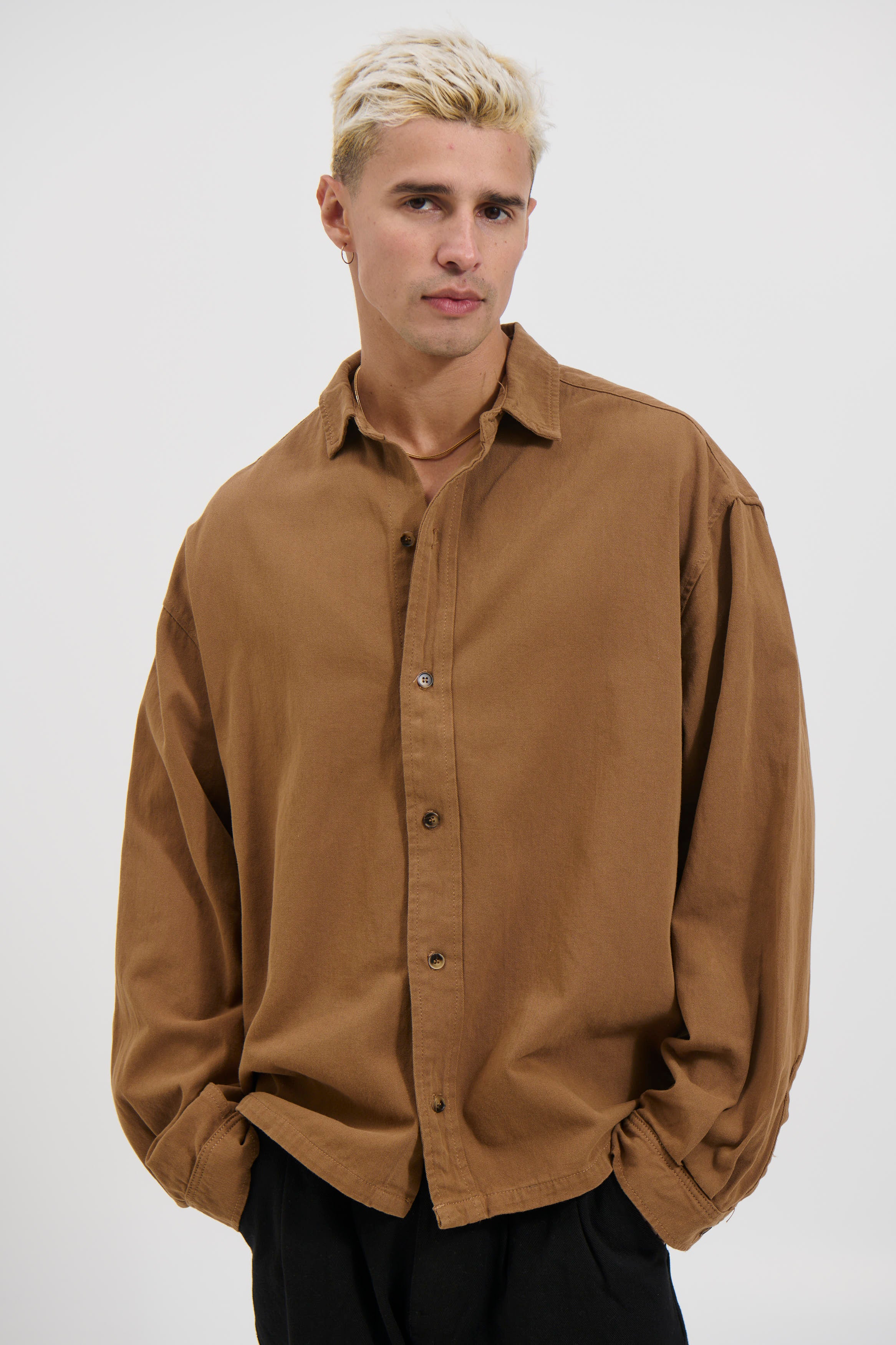 Phillip Washed Cotton Overshirt Tan