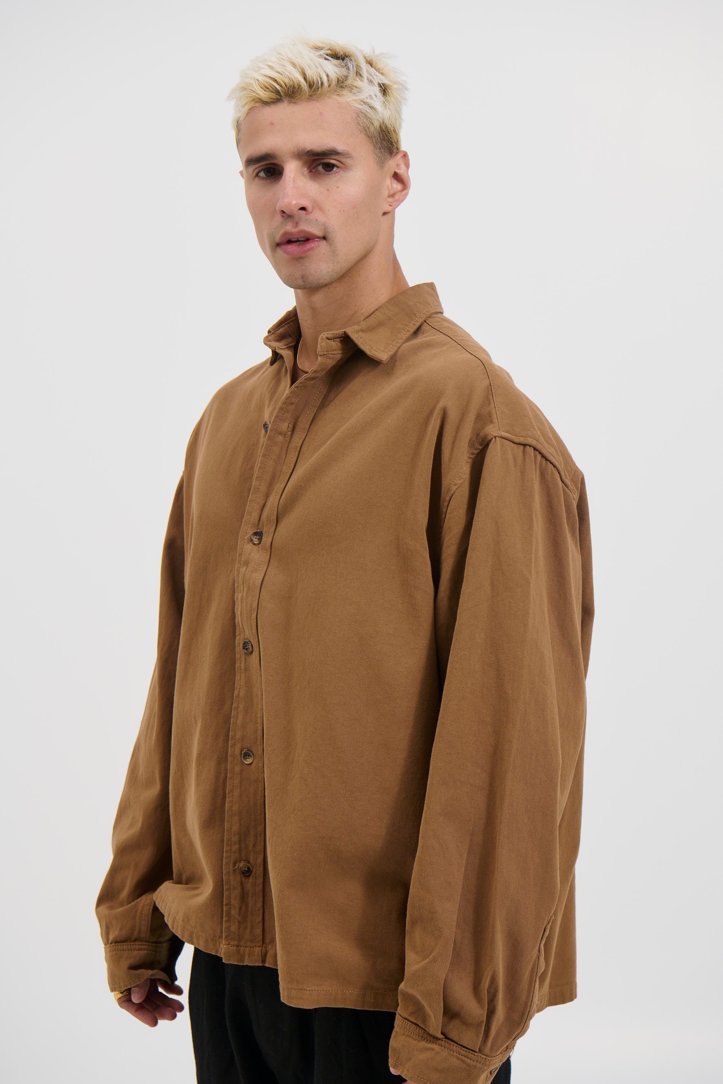 Phillip Washed Cotton Overshirt Tan