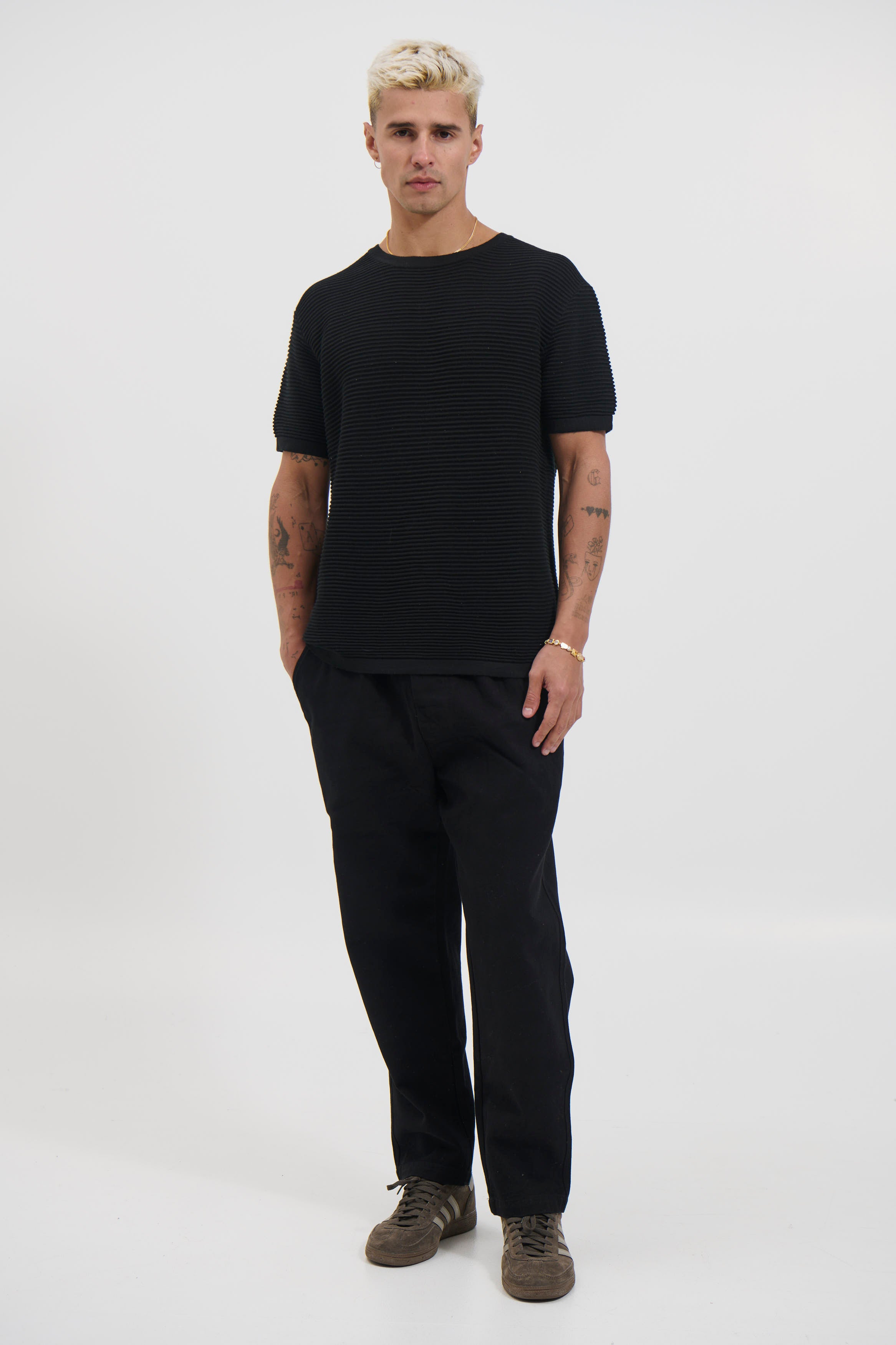 Horizontal Rib Knit Tee Black
