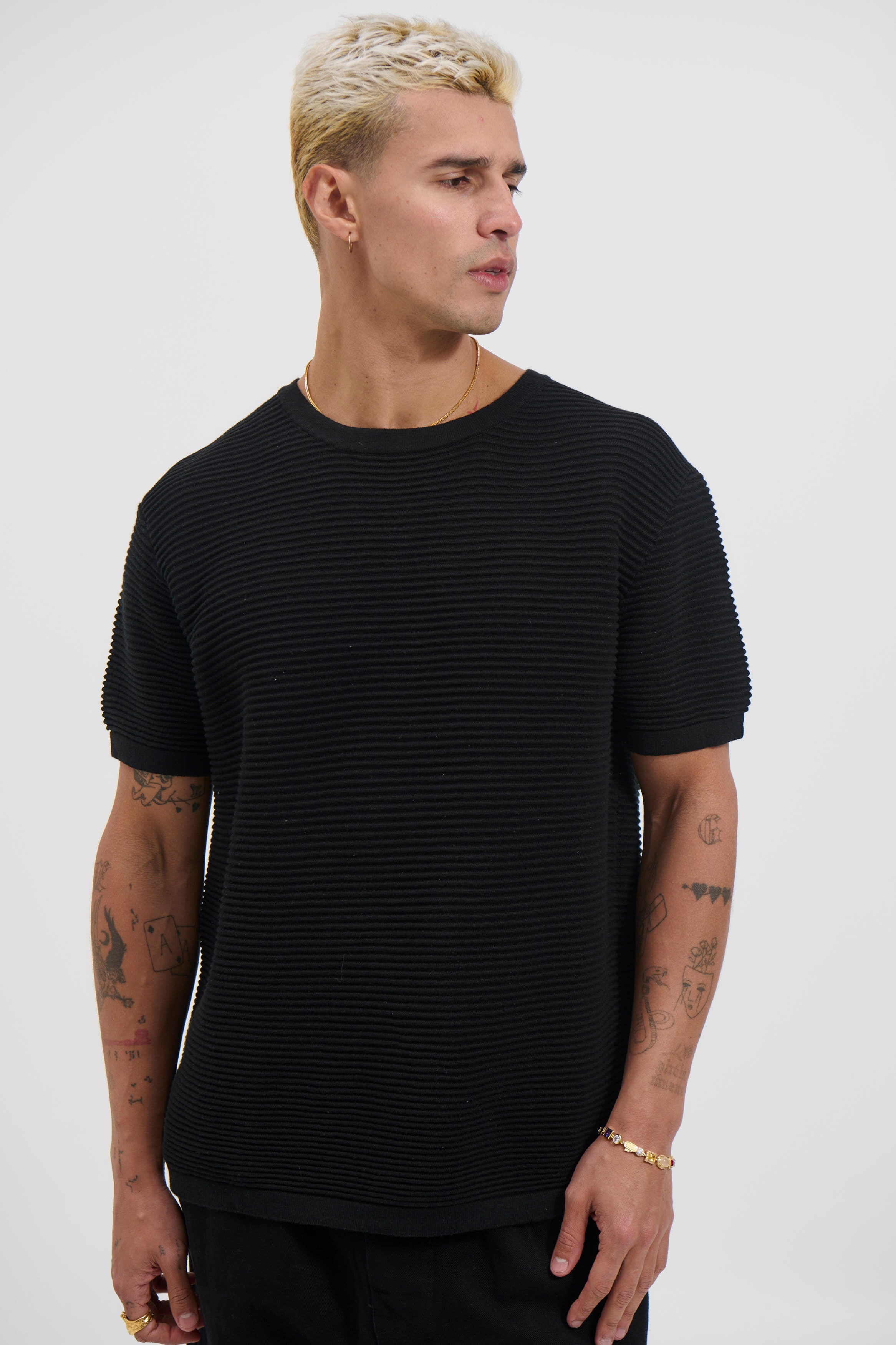 Horizontal Rib Knit Tee Black
