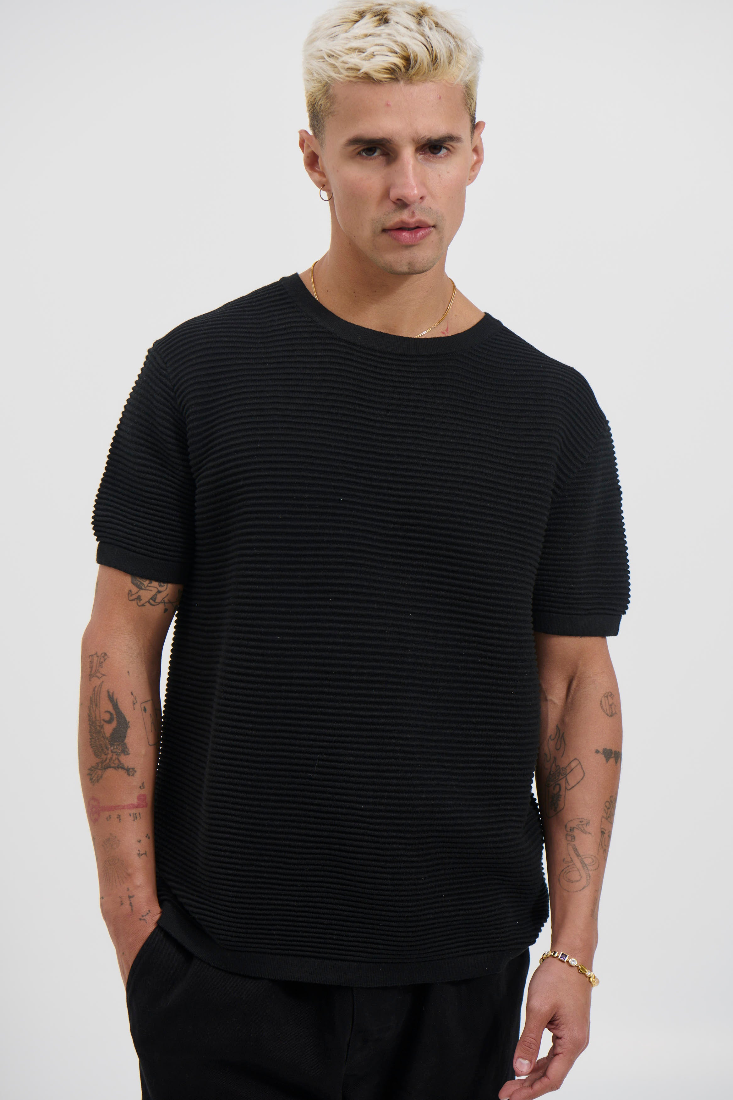 Horizontal Rib Knit Tee Black