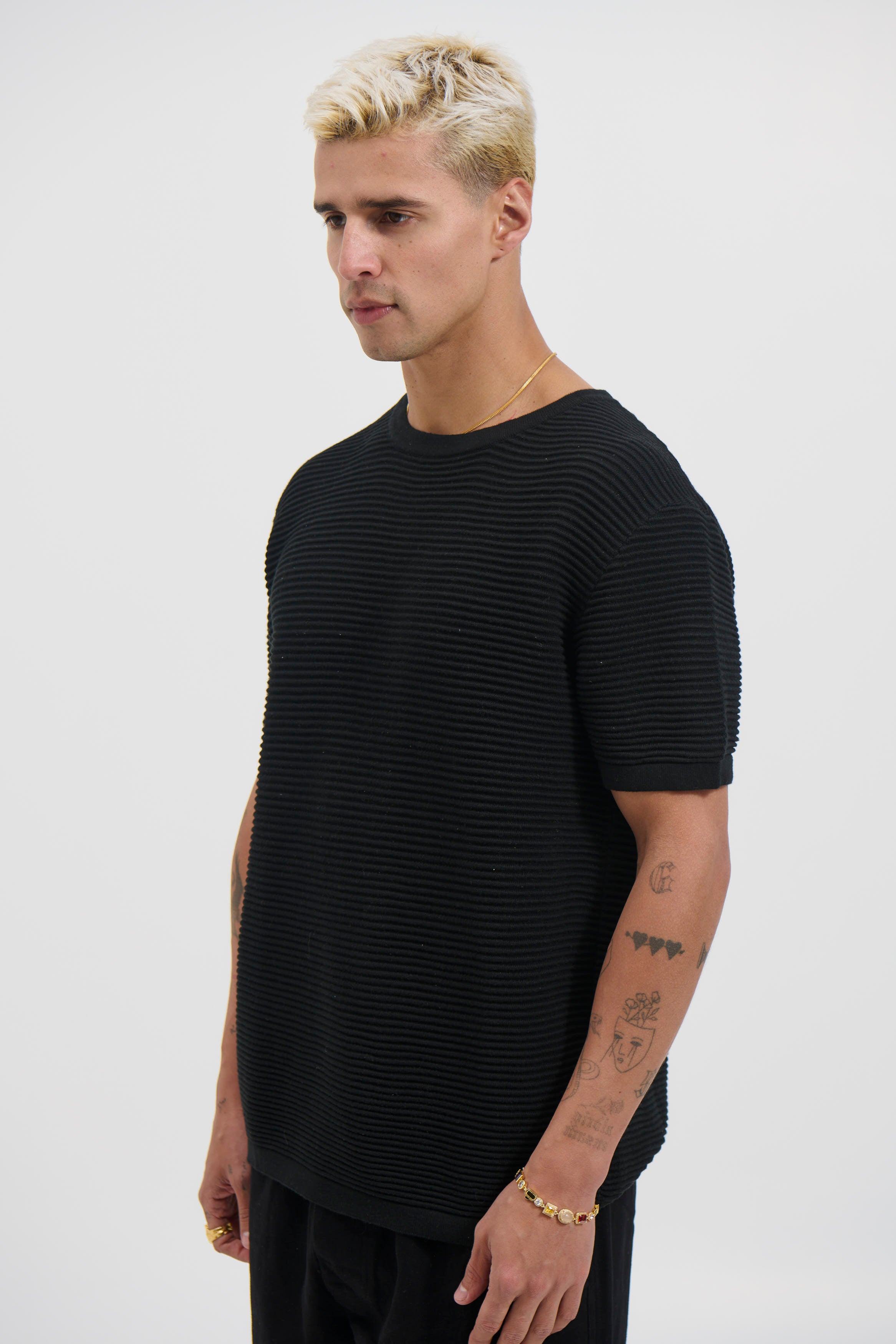 Horizontal Rib Knit Tee Black