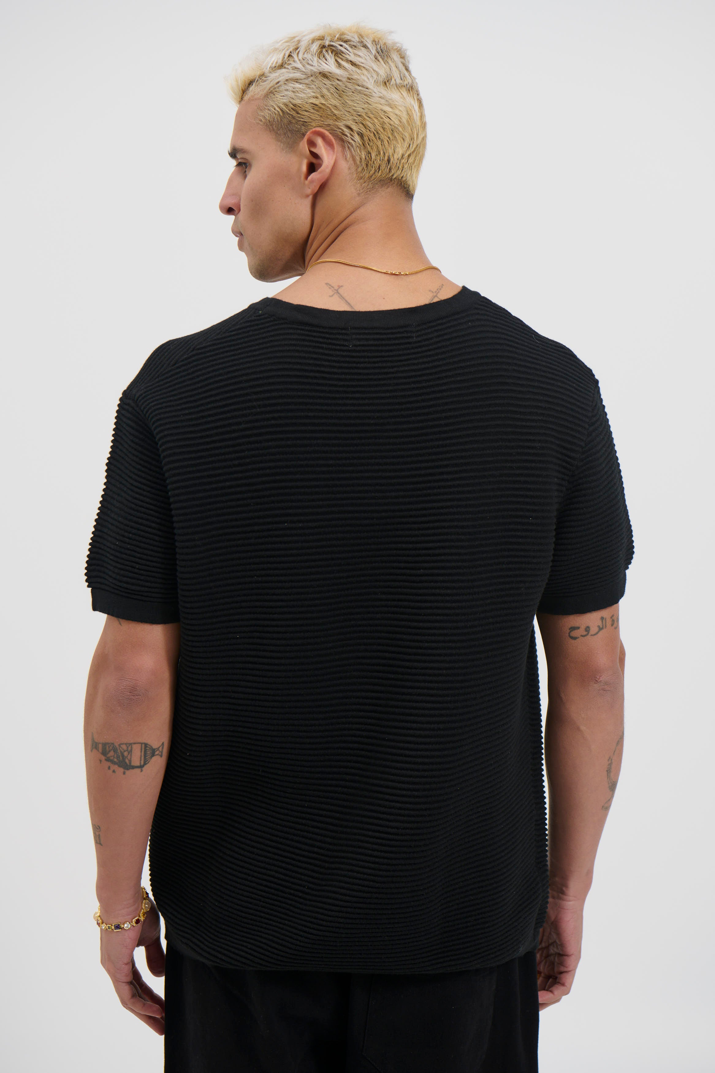 Horizontal Rib Knit Tee Black