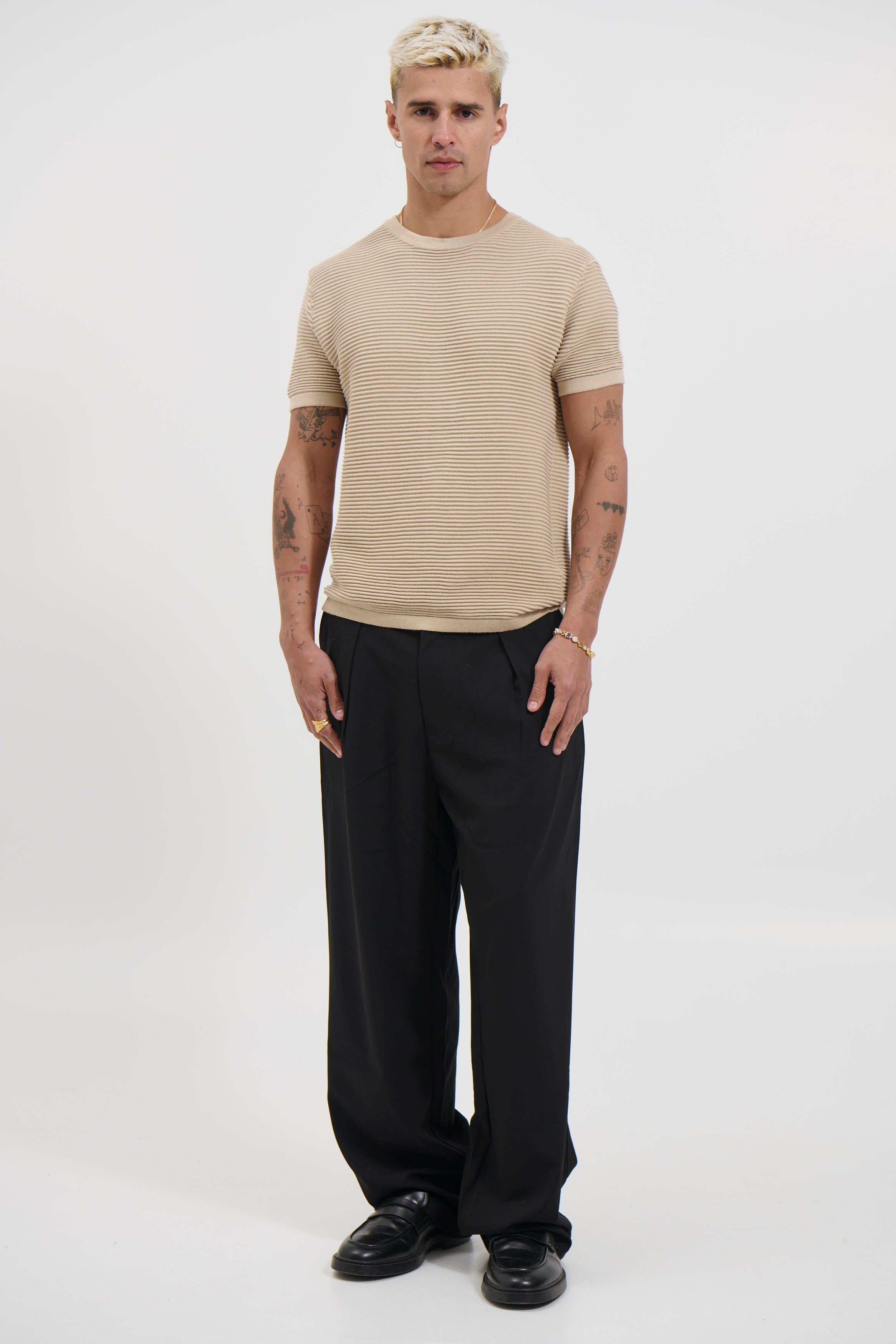 Horizontal Rib Knit Tee Oat