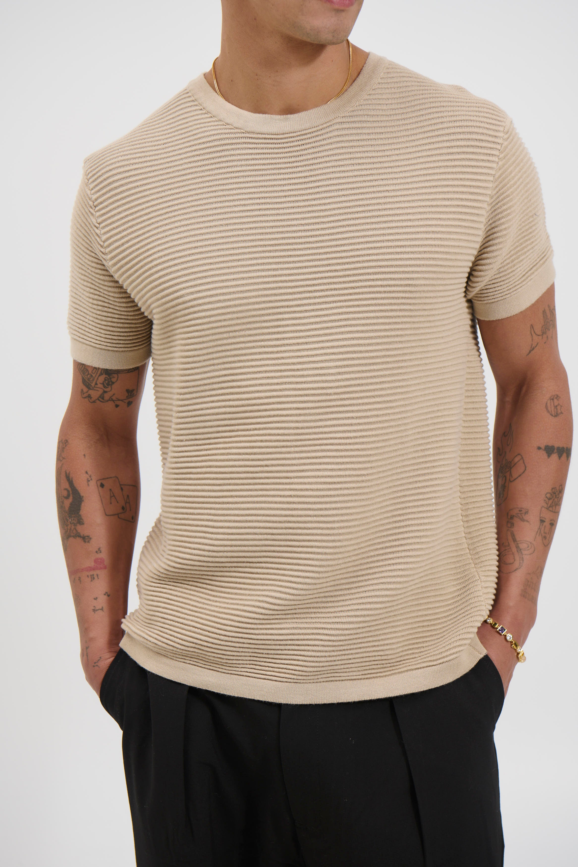 Horizontal Rib Knit Tee Oat