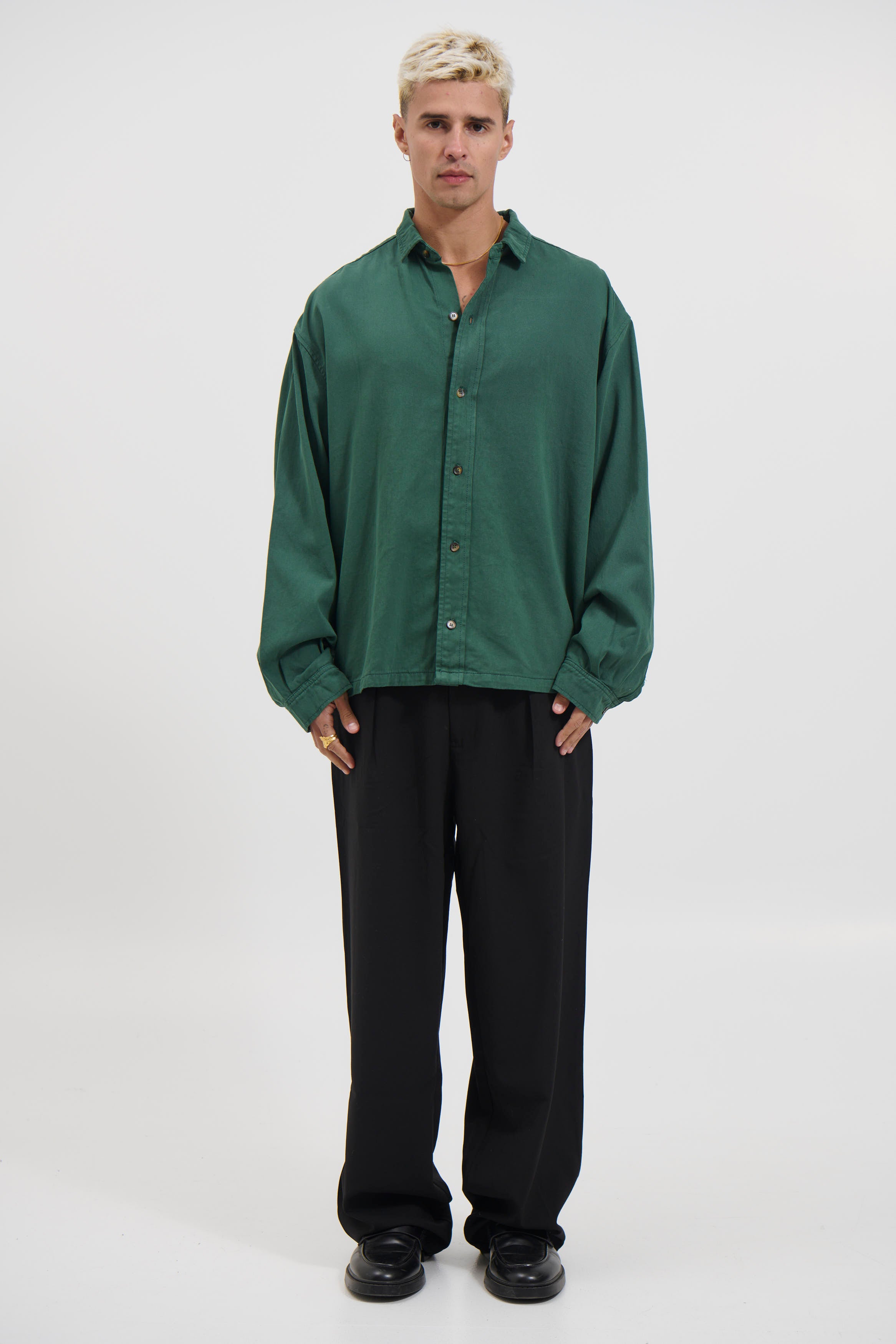 Phillip Washed Cotton Overshirt Green