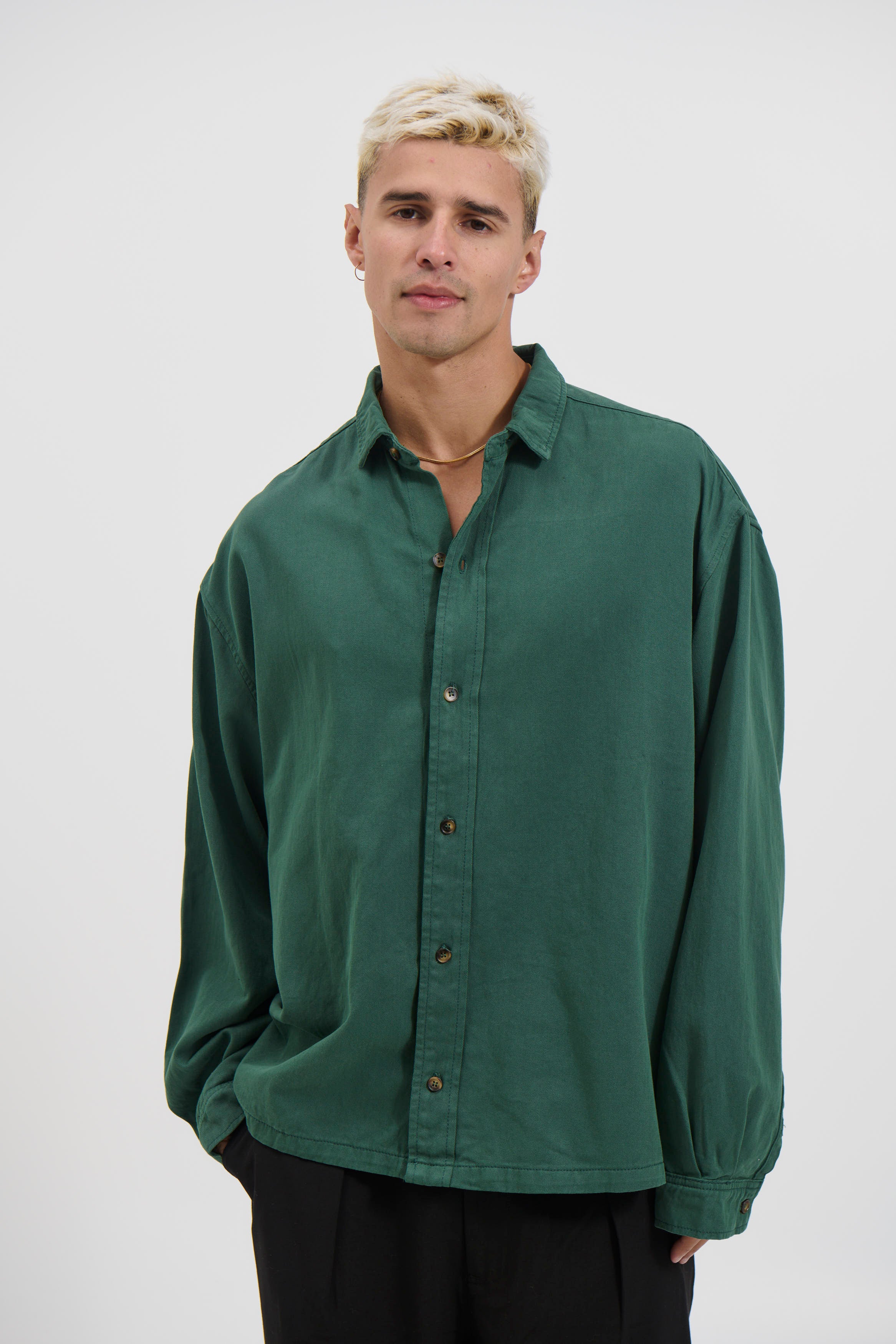 Phillip Washed Cotton Overshirt Green